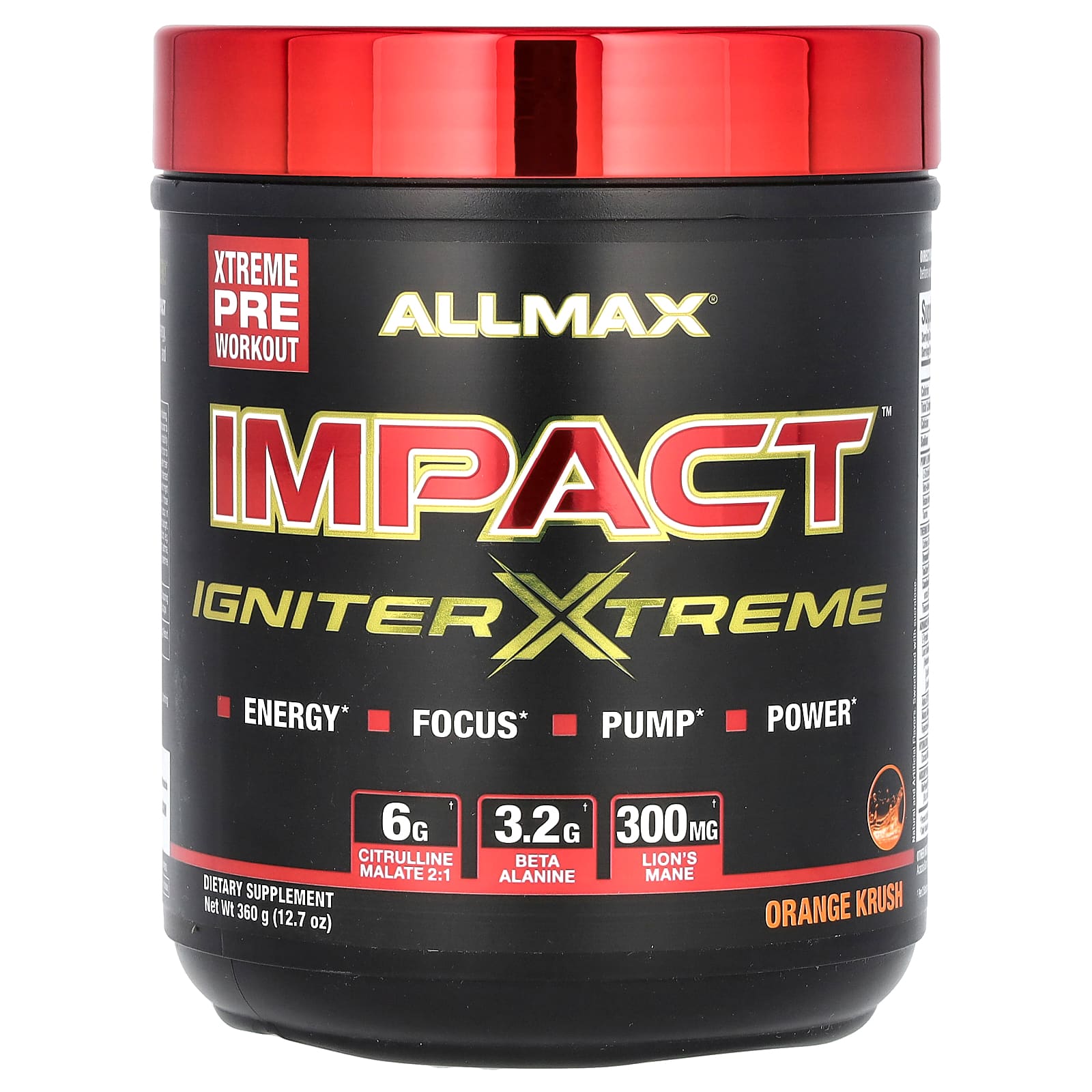 ALLMAX, IMPACT ™ IGNITER XTREME, перед тренировкой, апельсиновый круш, 360 г (12,7 унции)