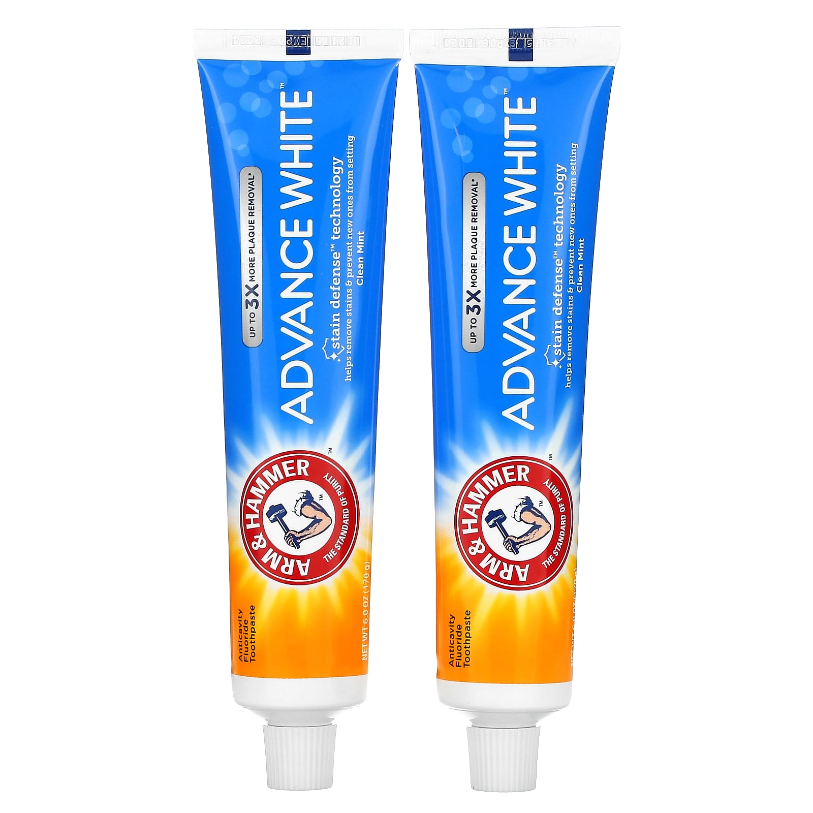 Arm & Hammer, Advance White, отбеливающая зубная паста с фторидом против кариеса, чистая мята, двойная упаковка, 170 г (6 унций) каждая