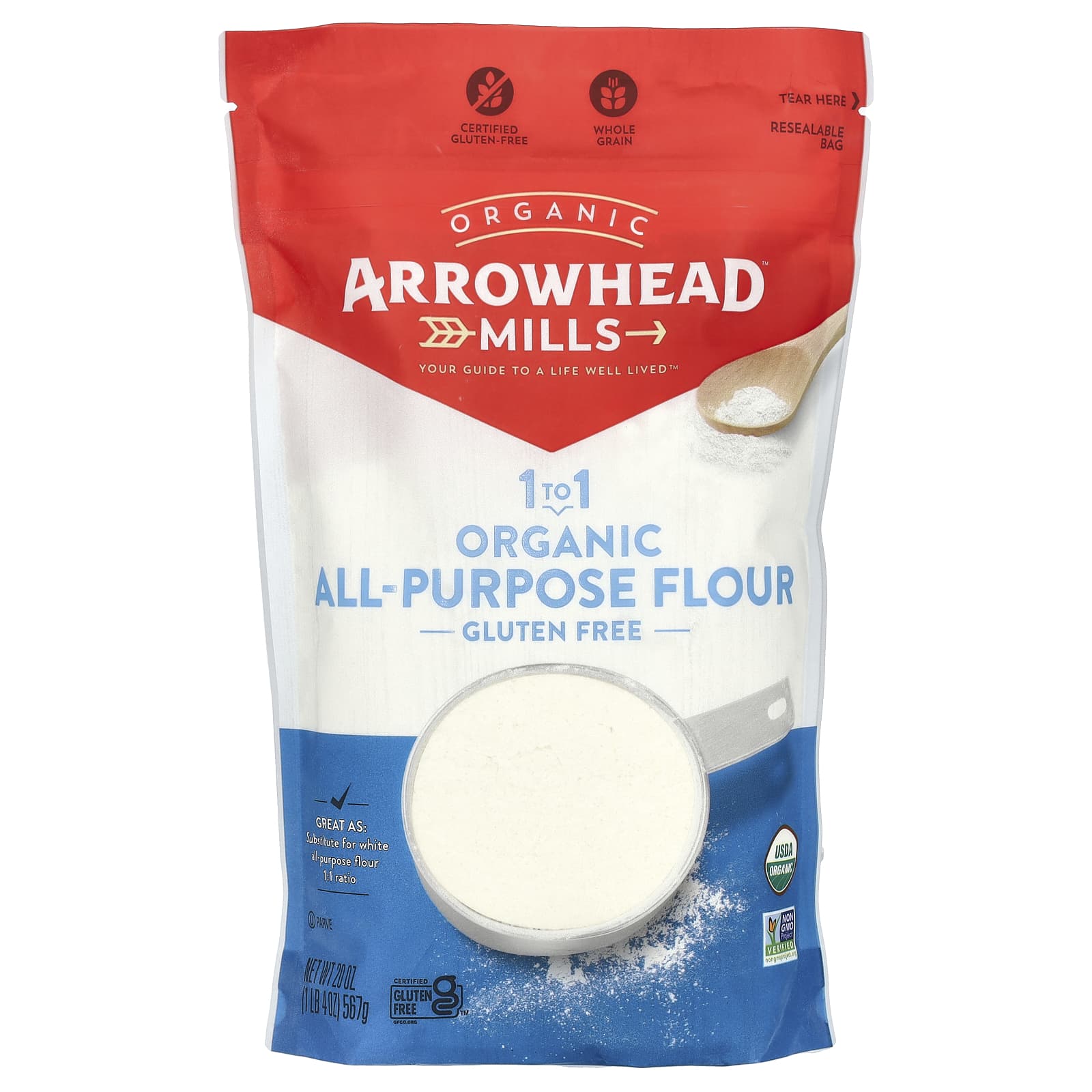 Arrowhead Mills, 1: 1 органическая универсальная мука, без глютена, 567 г (20 унций)