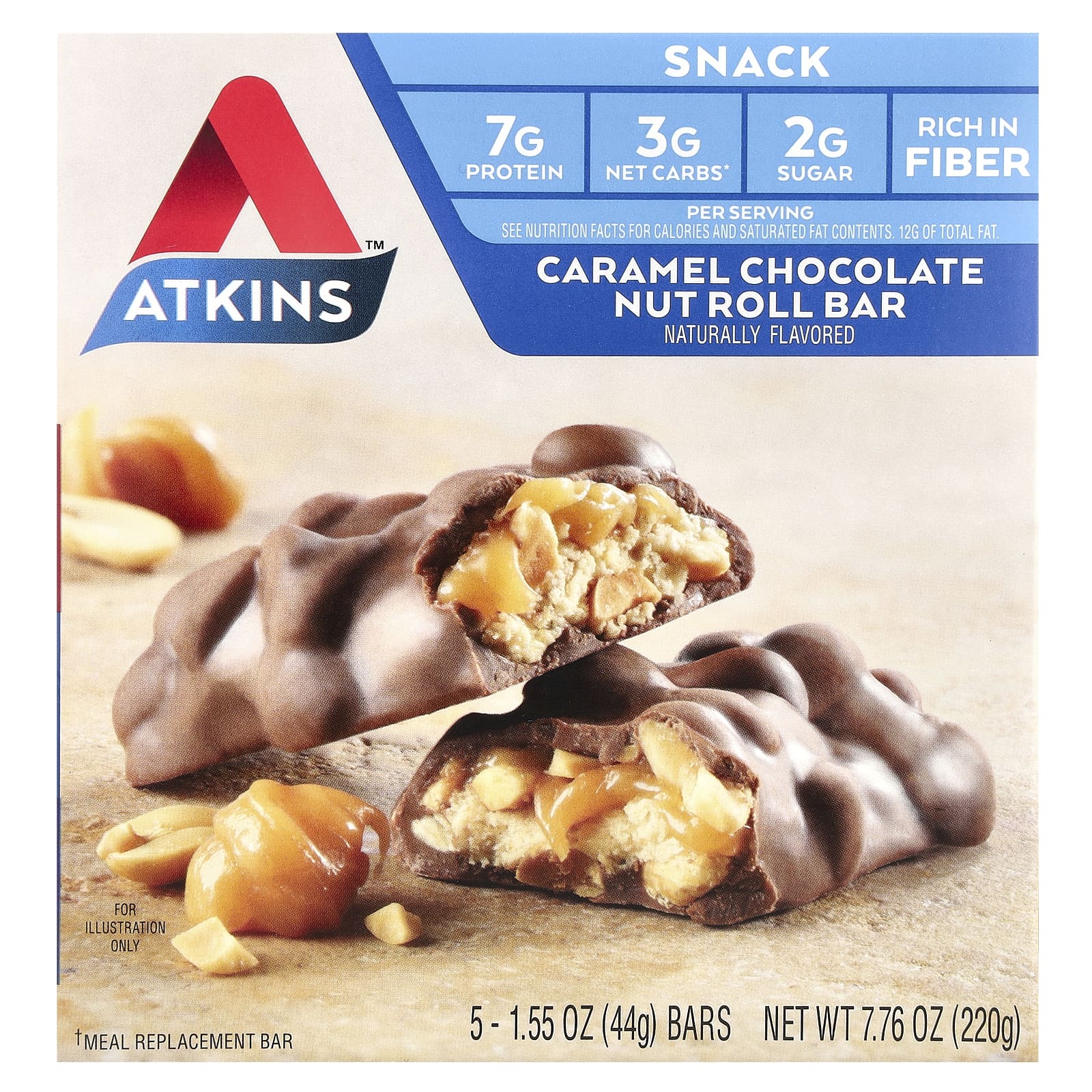 Atkins батончик для перекуса шоколадно-карамельный батончик с орехами 5 штук по 44 г 155 унции 1990₽