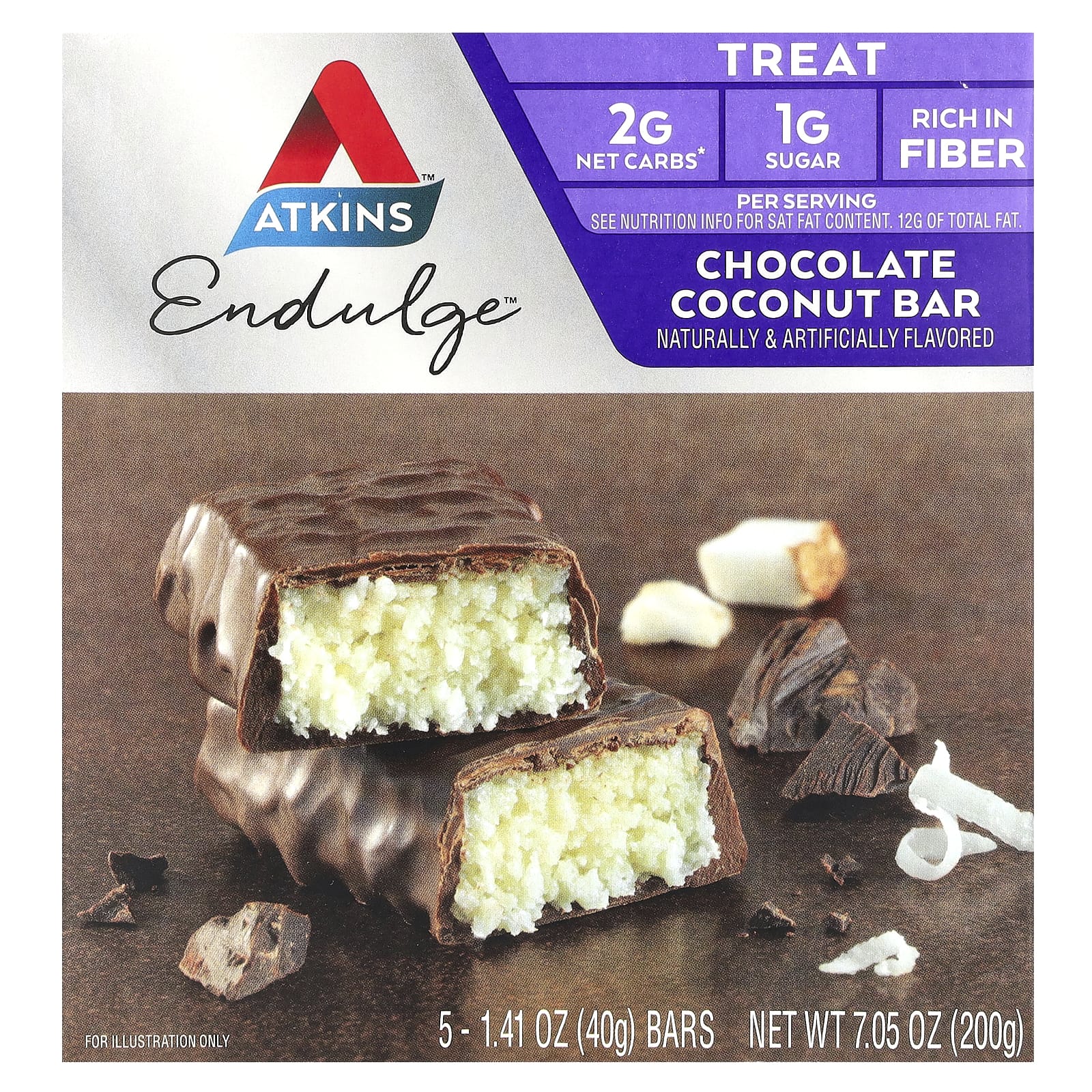 Atkins, Endulge, шоколадные батончики с кокосом, 5 батончиков, 40 г каждый