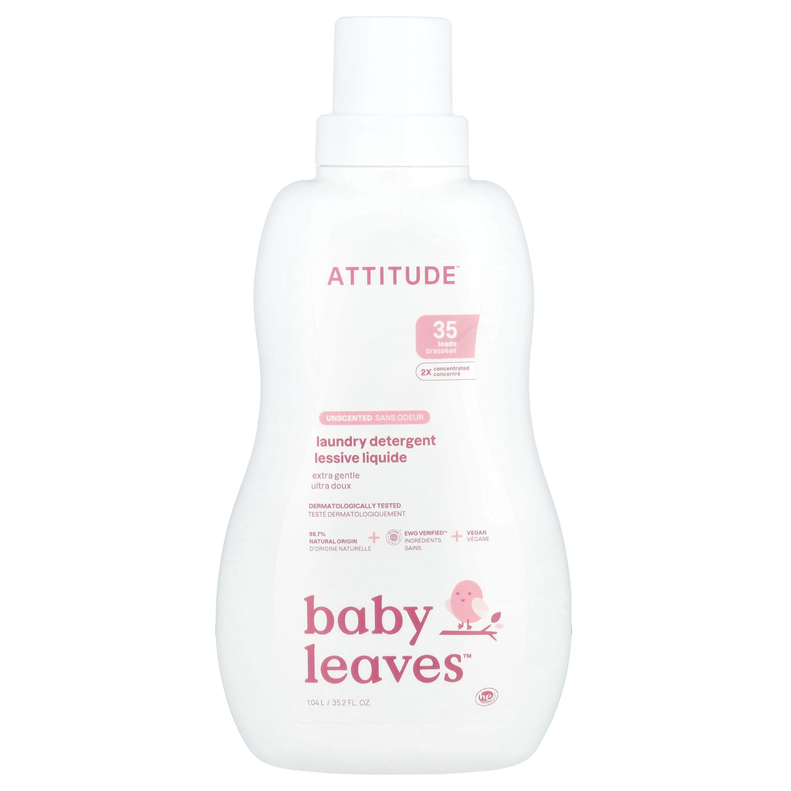 ATTITUDE, Baby Leaves ™, средство для стирки, экстра нежное, без запаха, 1,04 л (35,2 жидк. Унции)