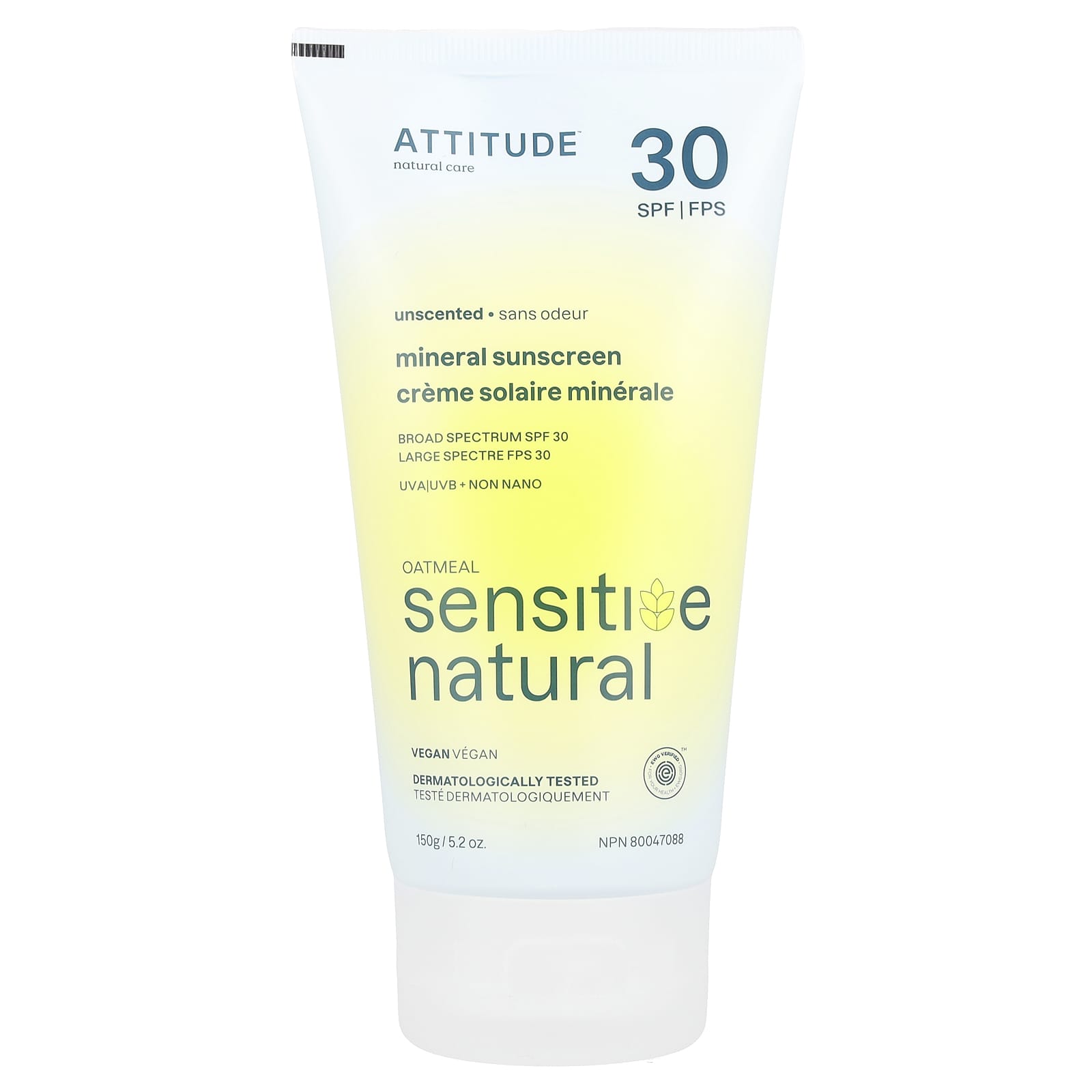 ATTITUDE, Минеральное солнцезащитное средство, натуральная овсянка, SPF 30, без запаха, 150 г (5,2 унции)