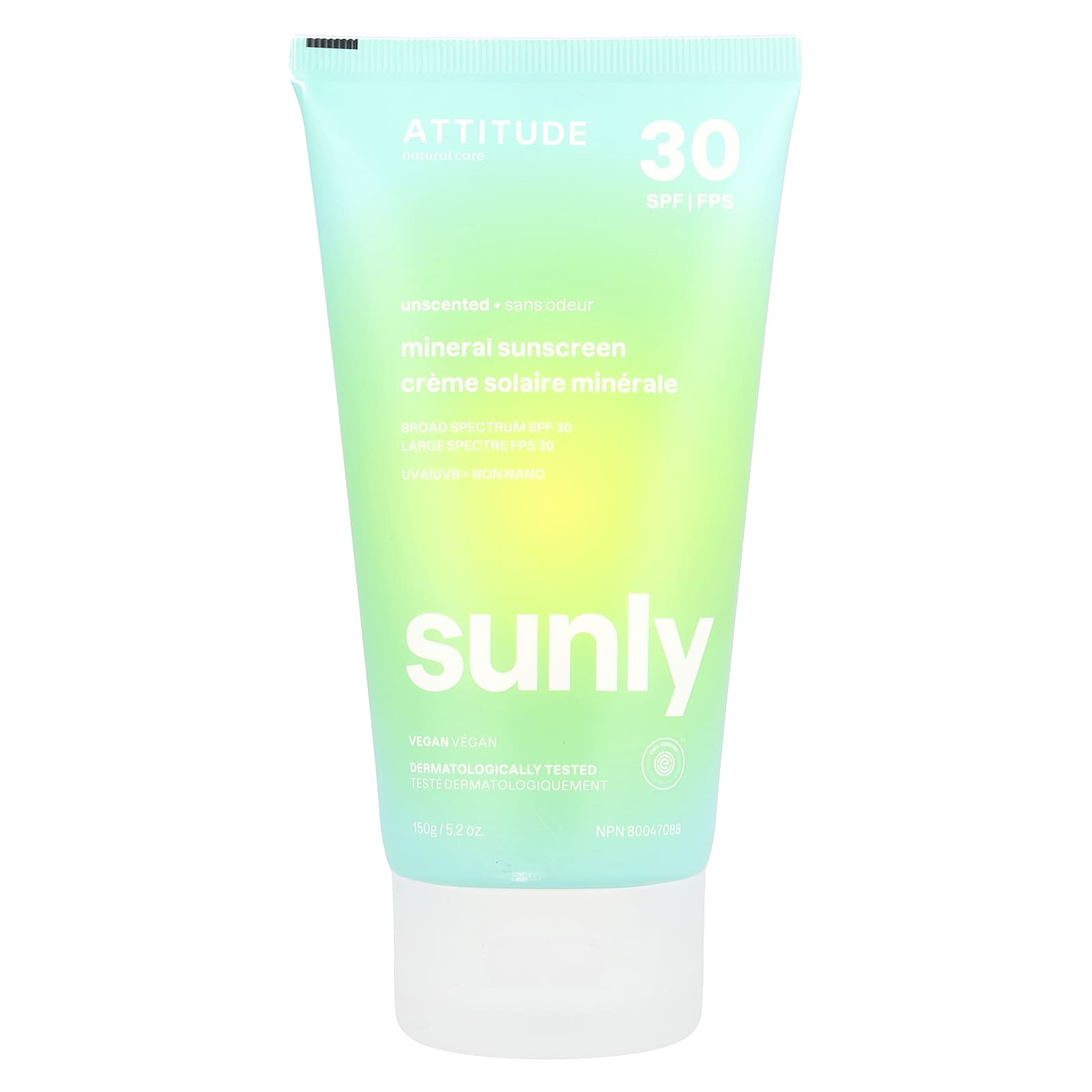 ATTITUDE, Sunly, минеральное солнцезащитное средство, SPF 30, без запаха, 150 г (5,2 унции)