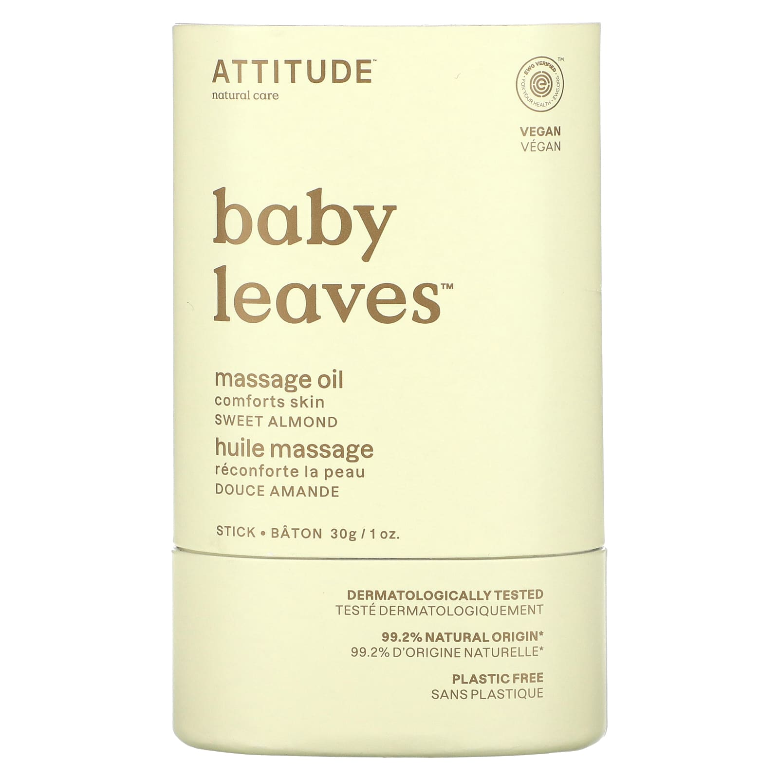 ATTITUDE, Baby Leaves, массажное масло-стик, сладкий миндаль, 1 унция (30 г)