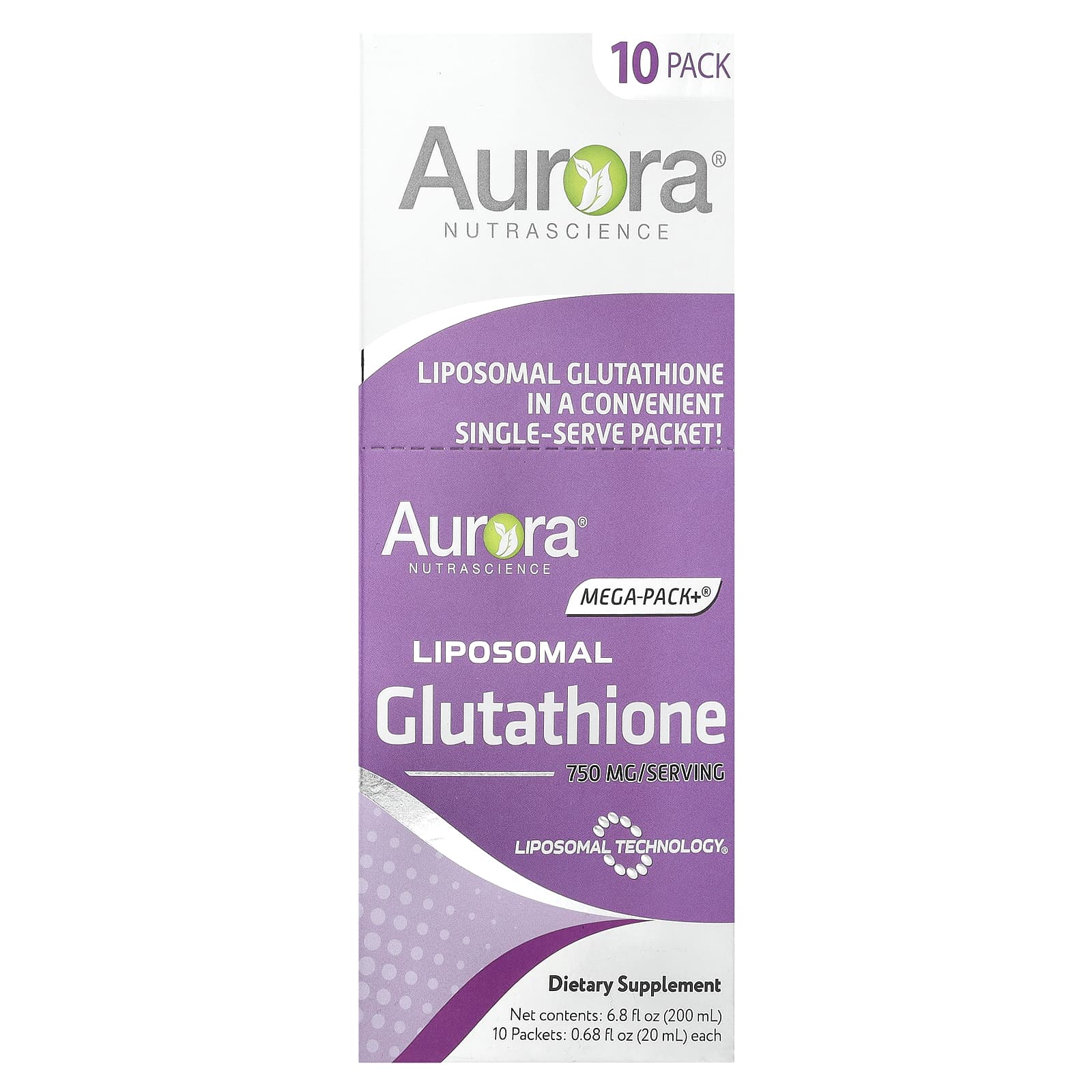 Aurora Nutrascience, Mega-Pack + ®, липосомальный глутатион, 10 пакетиков по 20 мл (0,68 жидк. Унции)