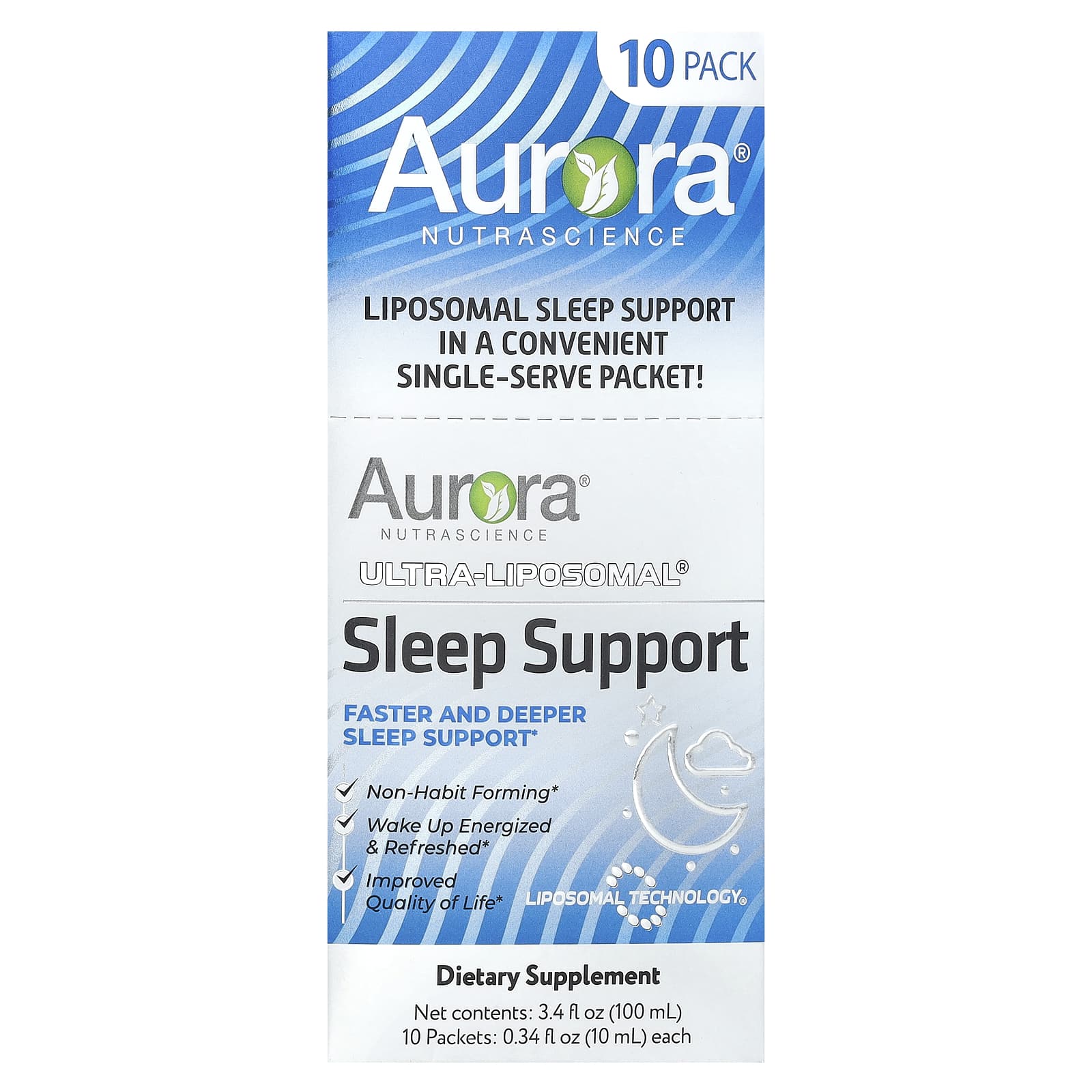 Aurora Nutrascience, Ultra-Liposomal® Sleep Support, 10 пакетиков по 10 мл (0,34 жидк. Унции)