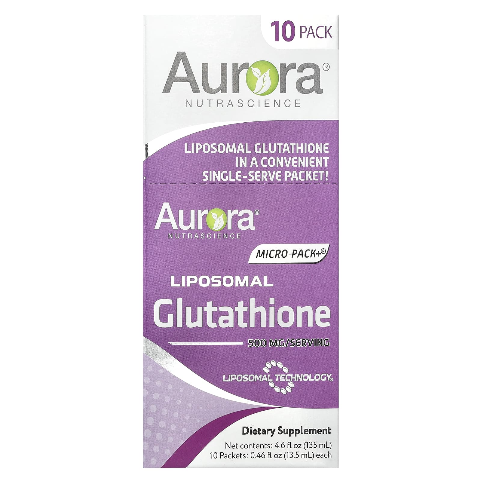 Aurora Nutrascience, Micro-Pack + ®, липосомальный глутатион, 10 пакетиков по 13,5 мл (0,46 жидк. Унции)