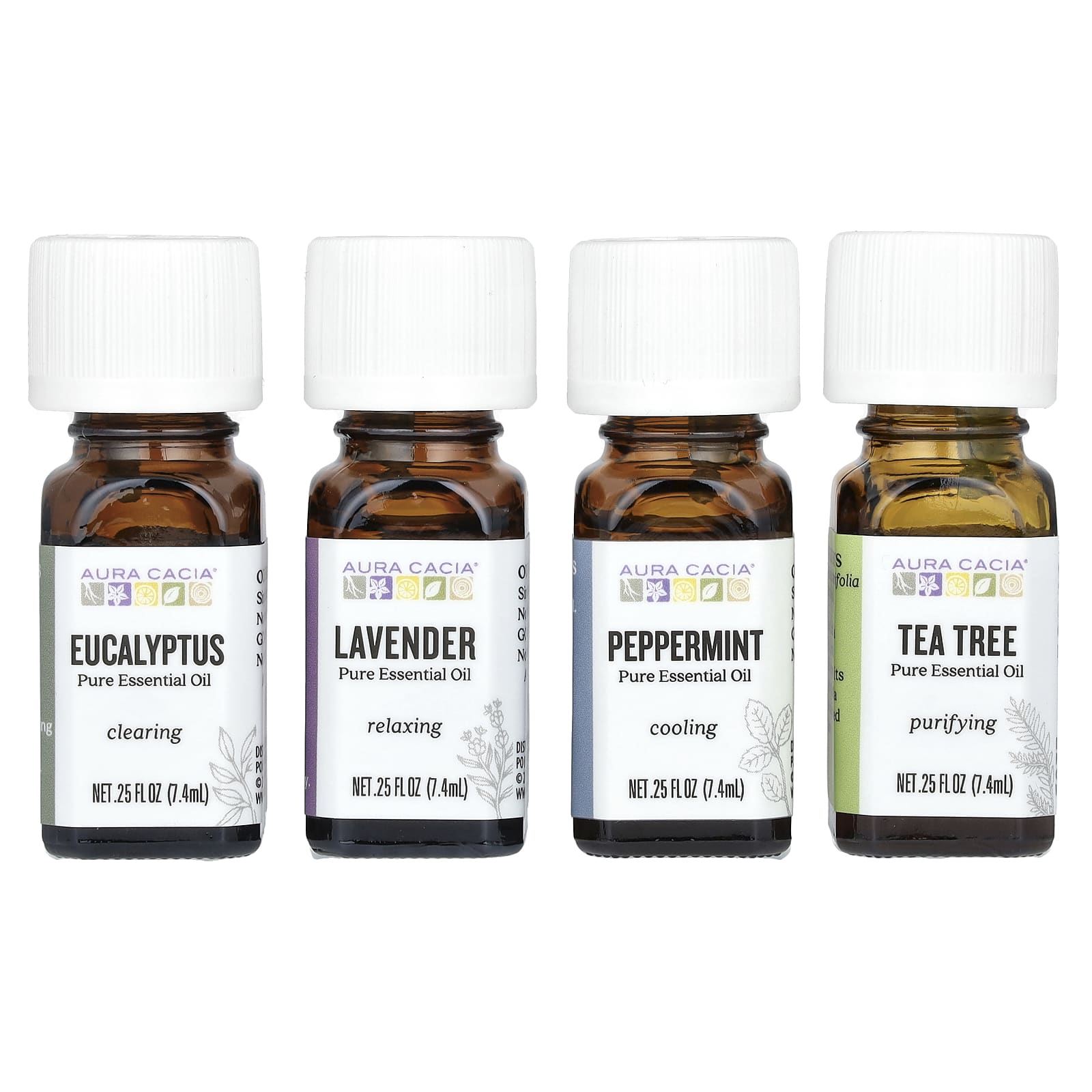 Aura Cacia, Откройте для себя комплект эфирных масел, 4 флакона, 0,25 унций (7,4 мл) каждый.