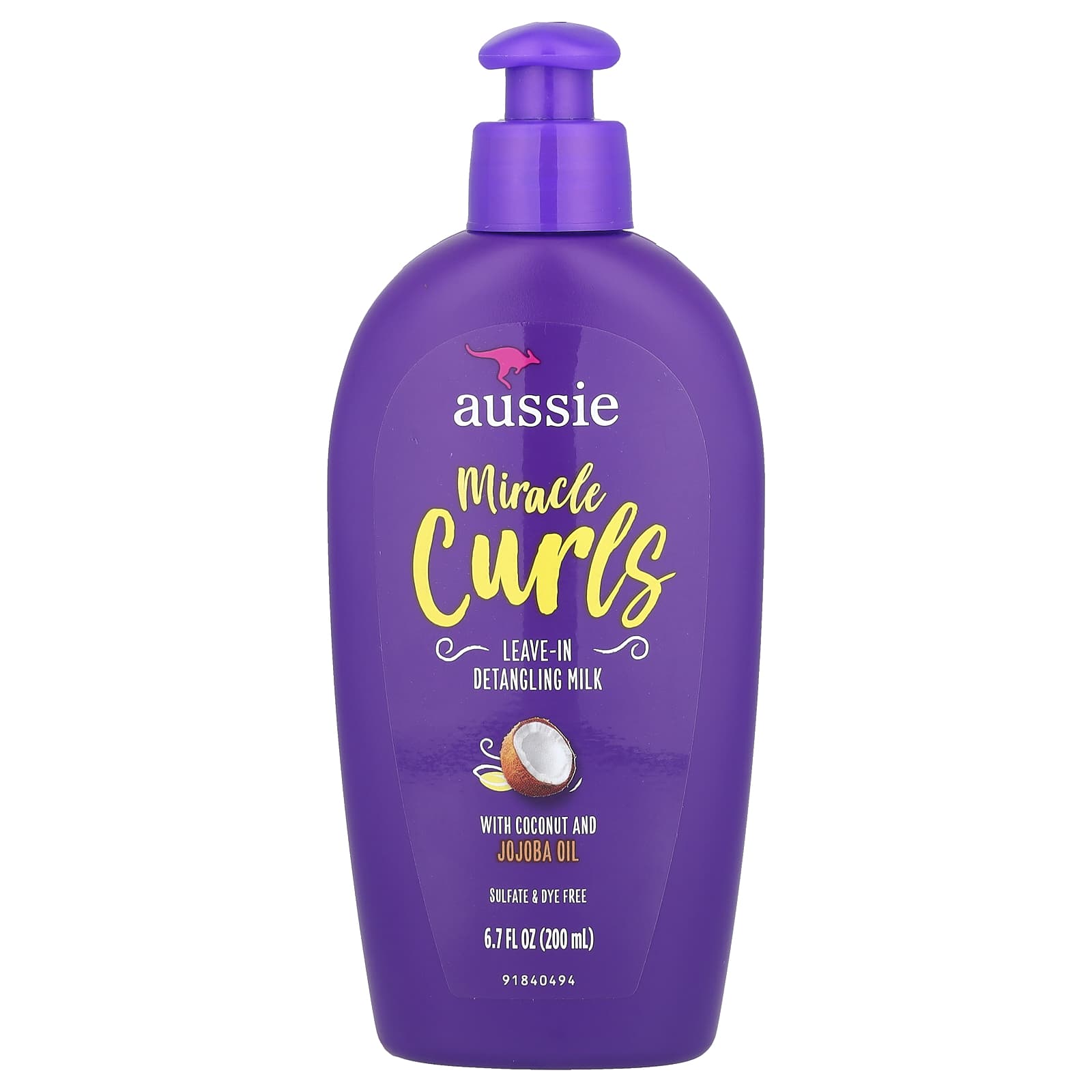 Aussie, Miracle Curls, несмываемое молочко для распутывания волос с кокосом и маслом жожоба, 200 мл (6,7 жидк. унц.)