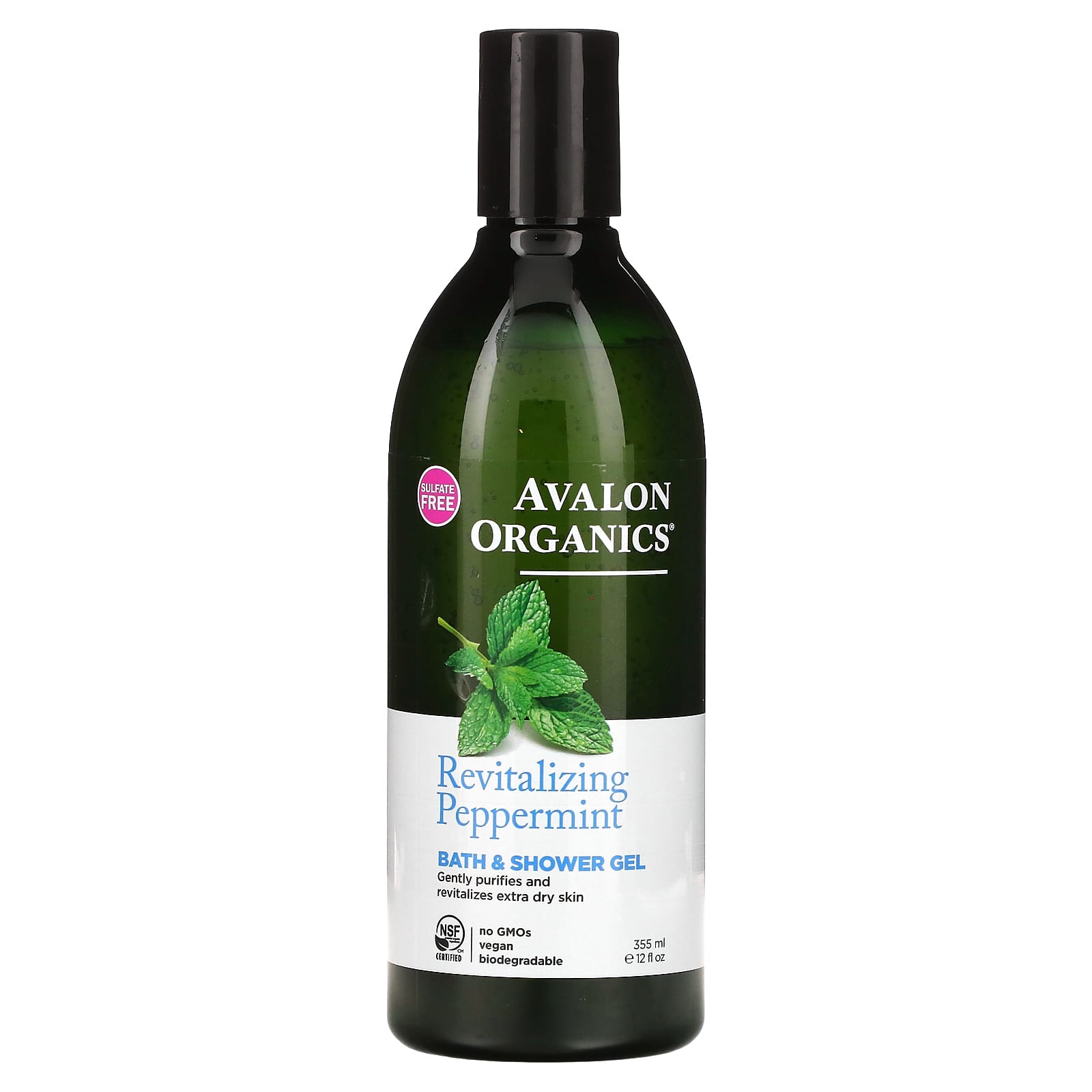 Avalon Organics, гель для ванны и душа, восстанавливающая перечная мята, 355 мл (12 жидк. унций)