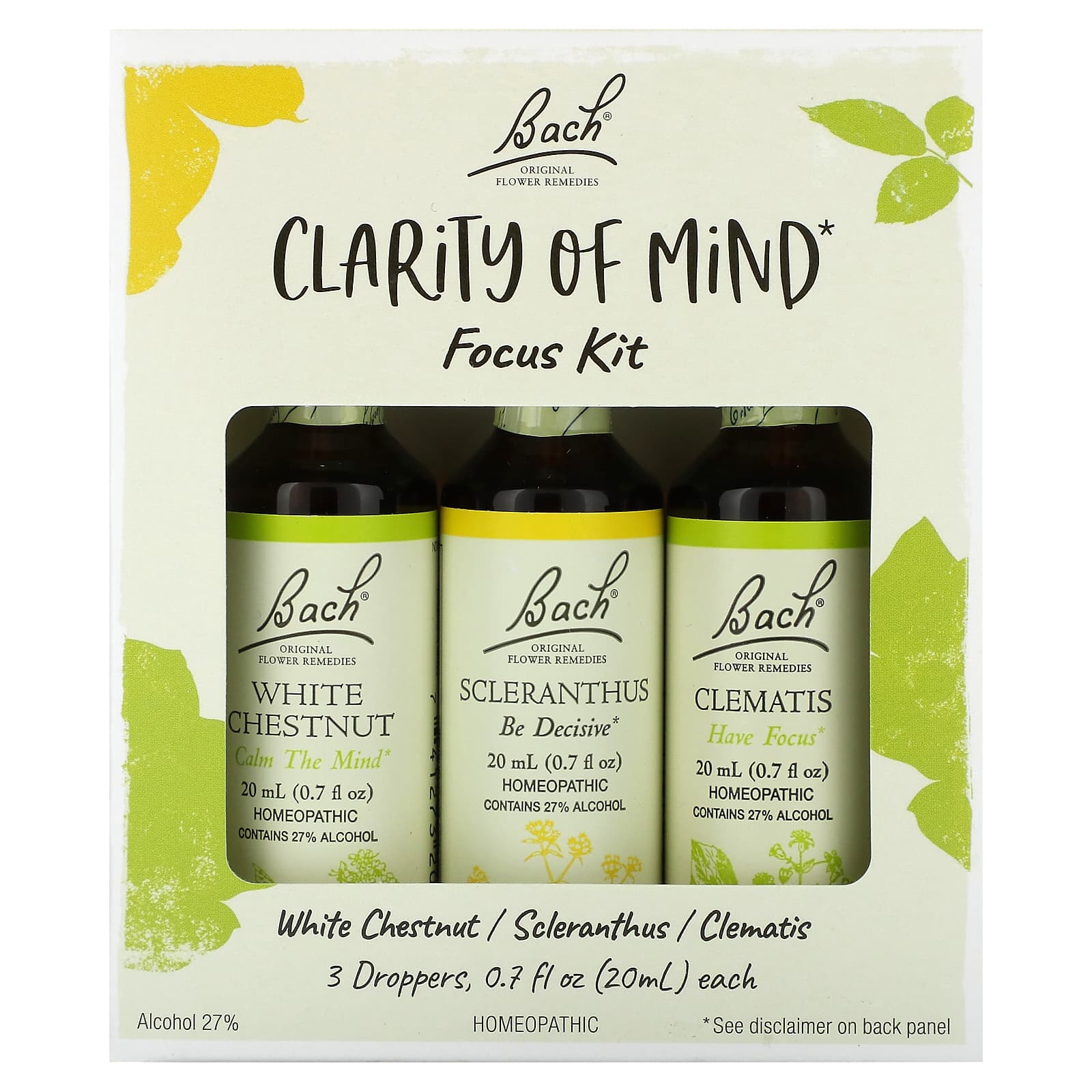 Bach, Clarity of Mind Focus Kit, 3 пипетки по 20 мл (0,7 жидк. Унции)