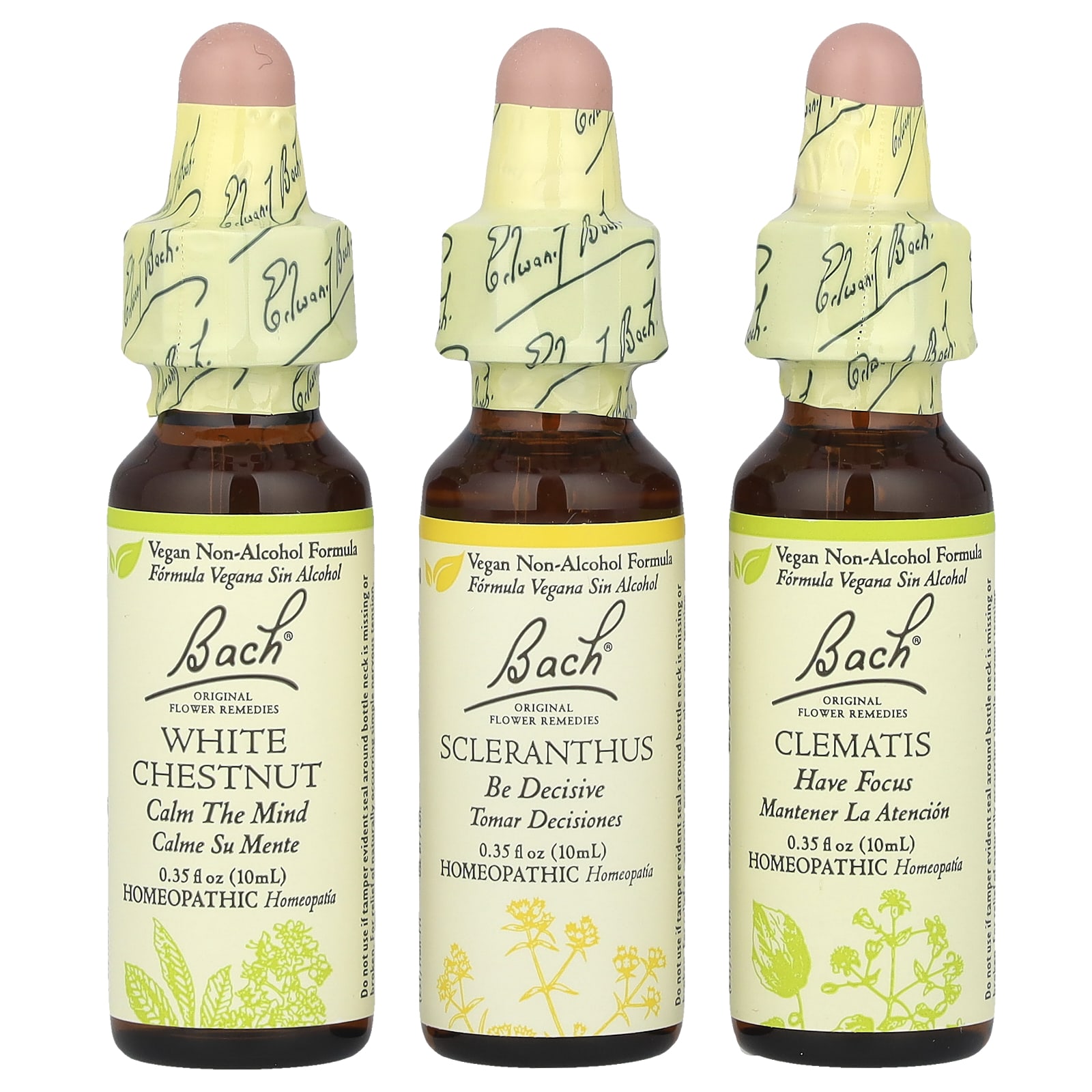 Bach, Original Flower Remedies, набор для фокусировки, ясность ума, 3 пипетки, 10 мл (0,35 жидк. Унции)