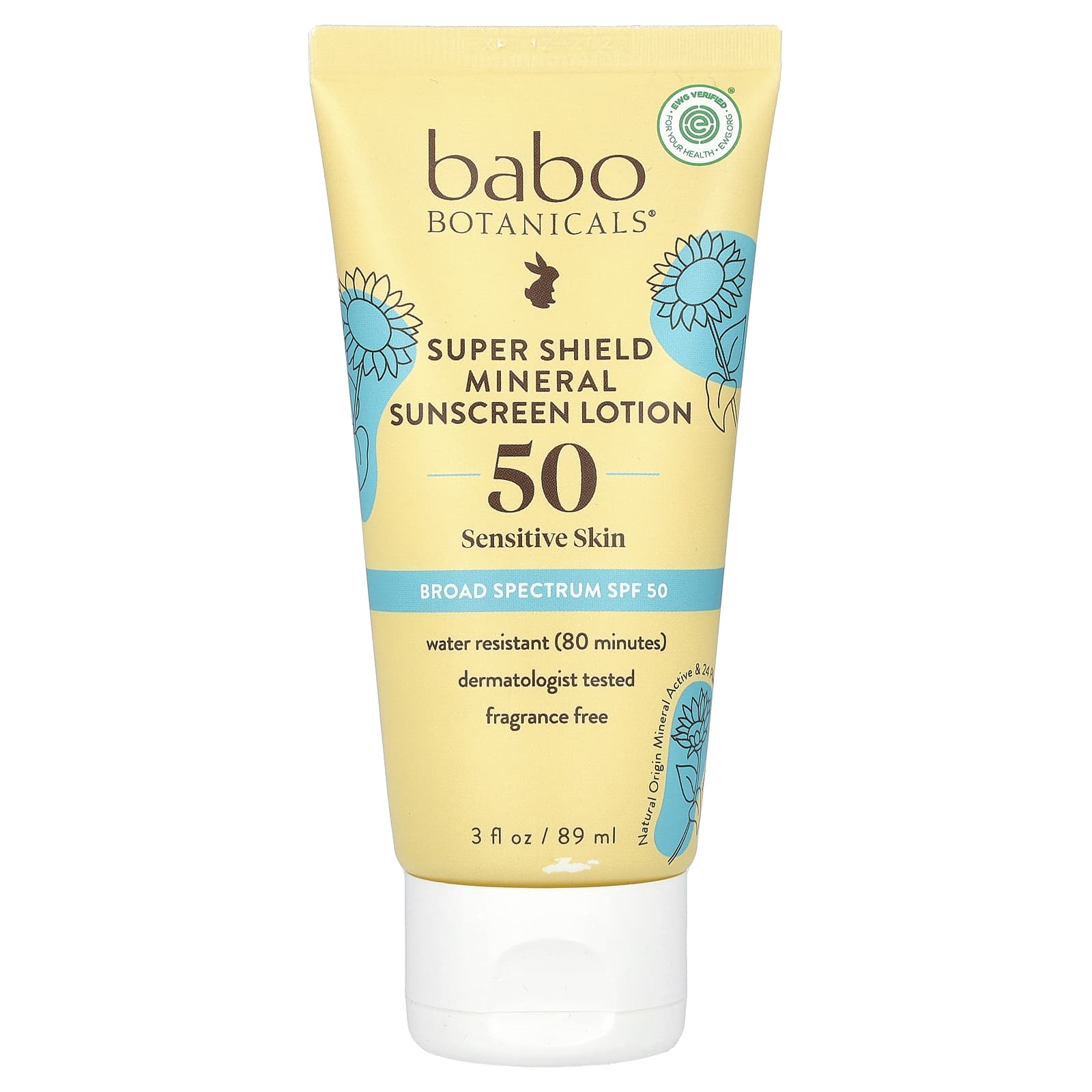 Babo Botanicals, Чистое минеральное солнцезащитное средство, SPF 50, без отдушек, 89 мл (3 жидк. Унции)