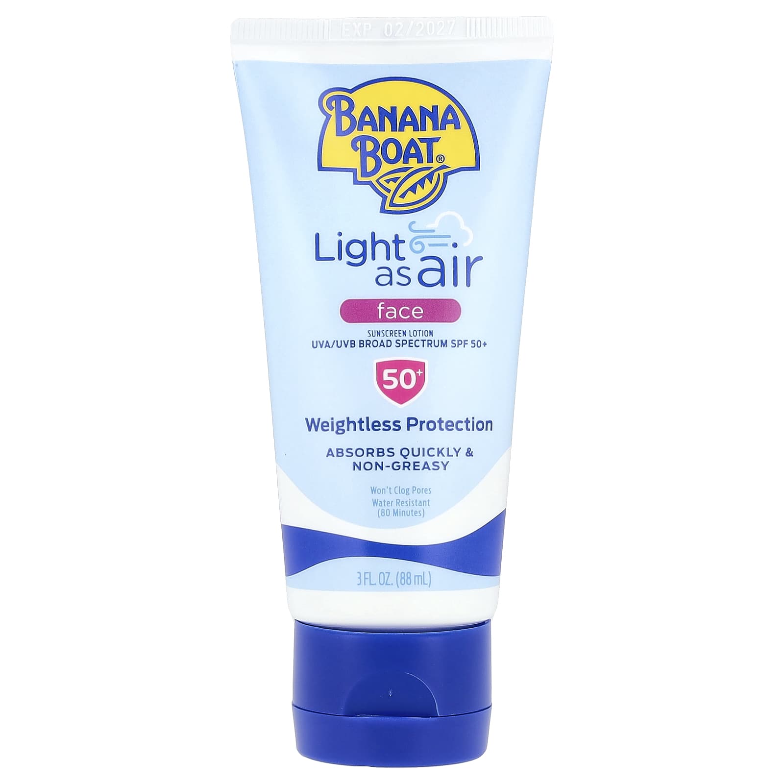 Banana Boat, Light as Air, солнцезащитный лосьон, для лица, SPF50 +, 88 мл (3 жидк. унц.)