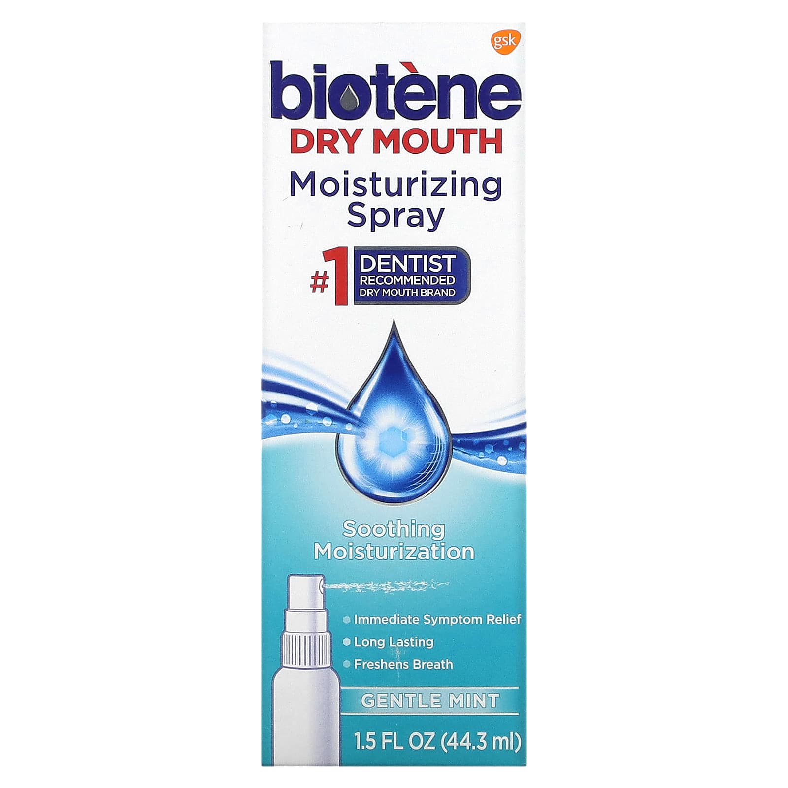 Biotene Dental Products, Увлажняющий спрей для сухого рта, нежная мята, 44,3 мл (1,5 жидк. Унции)