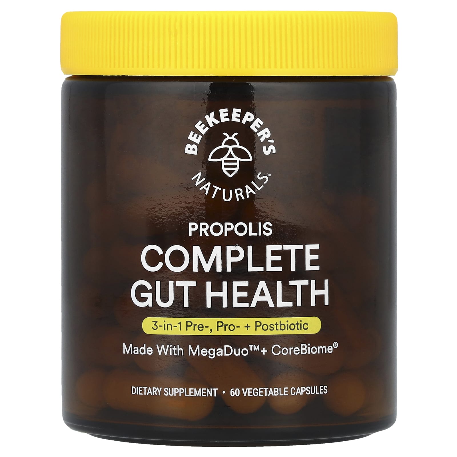 Beekeeper's Naturals, B. Biome Complete Gut Health, Pre, Pro + Postbiotic, 60 Capsules