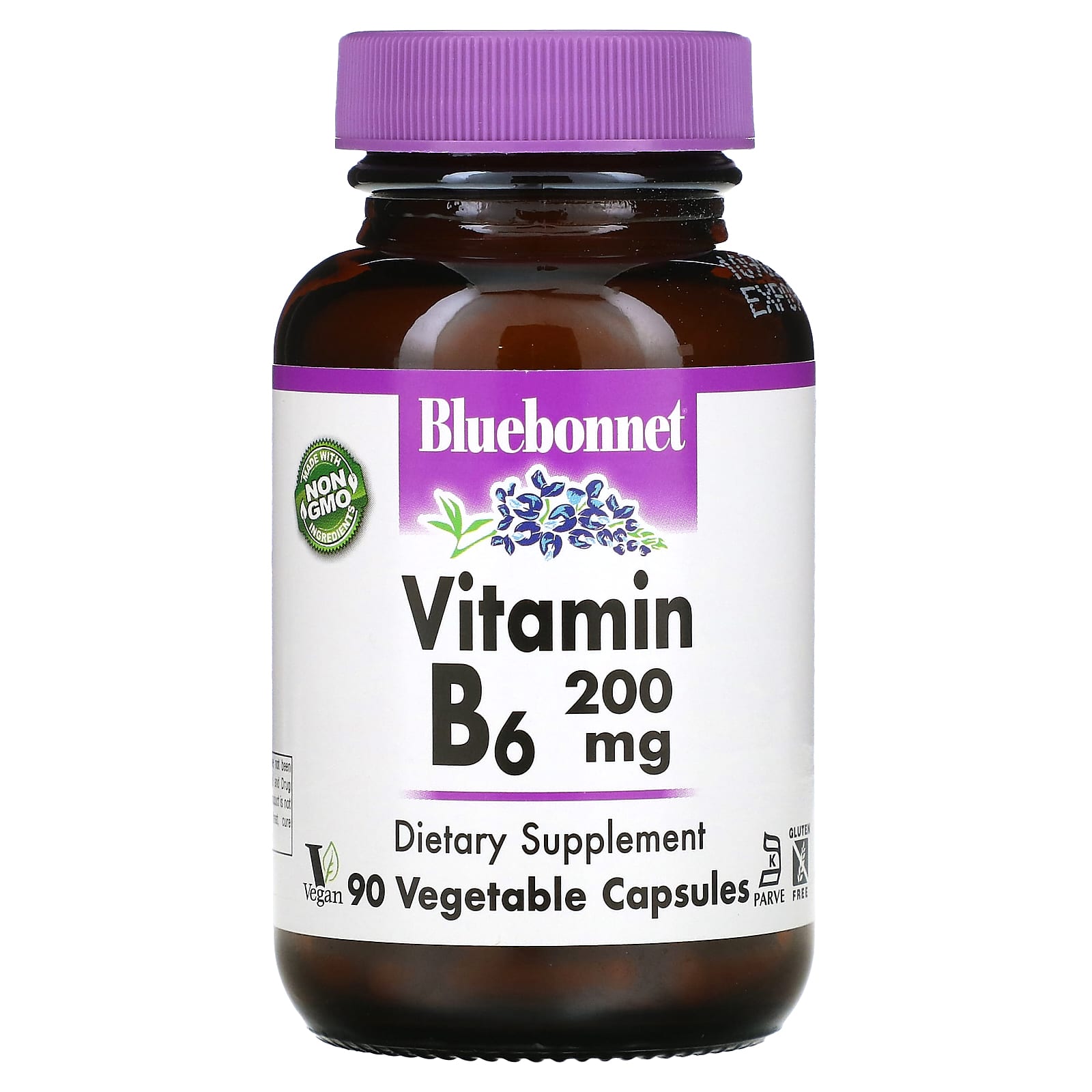 Bluebonnet Nutrition, витамин В6, 200 мг, 90 растительных капсул