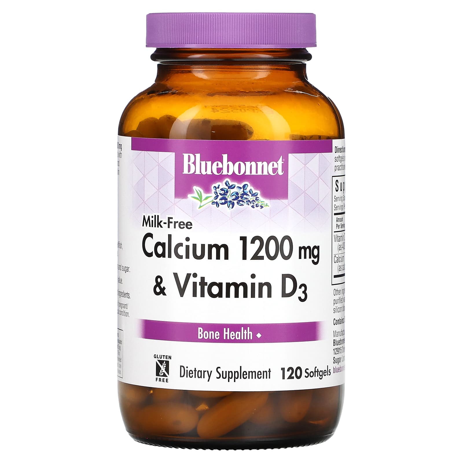 Bluebonnet Nutrition, безмолочный кальций и витамин D3, 1200 мг, 120 капсул (600 мг в одной капсуле)