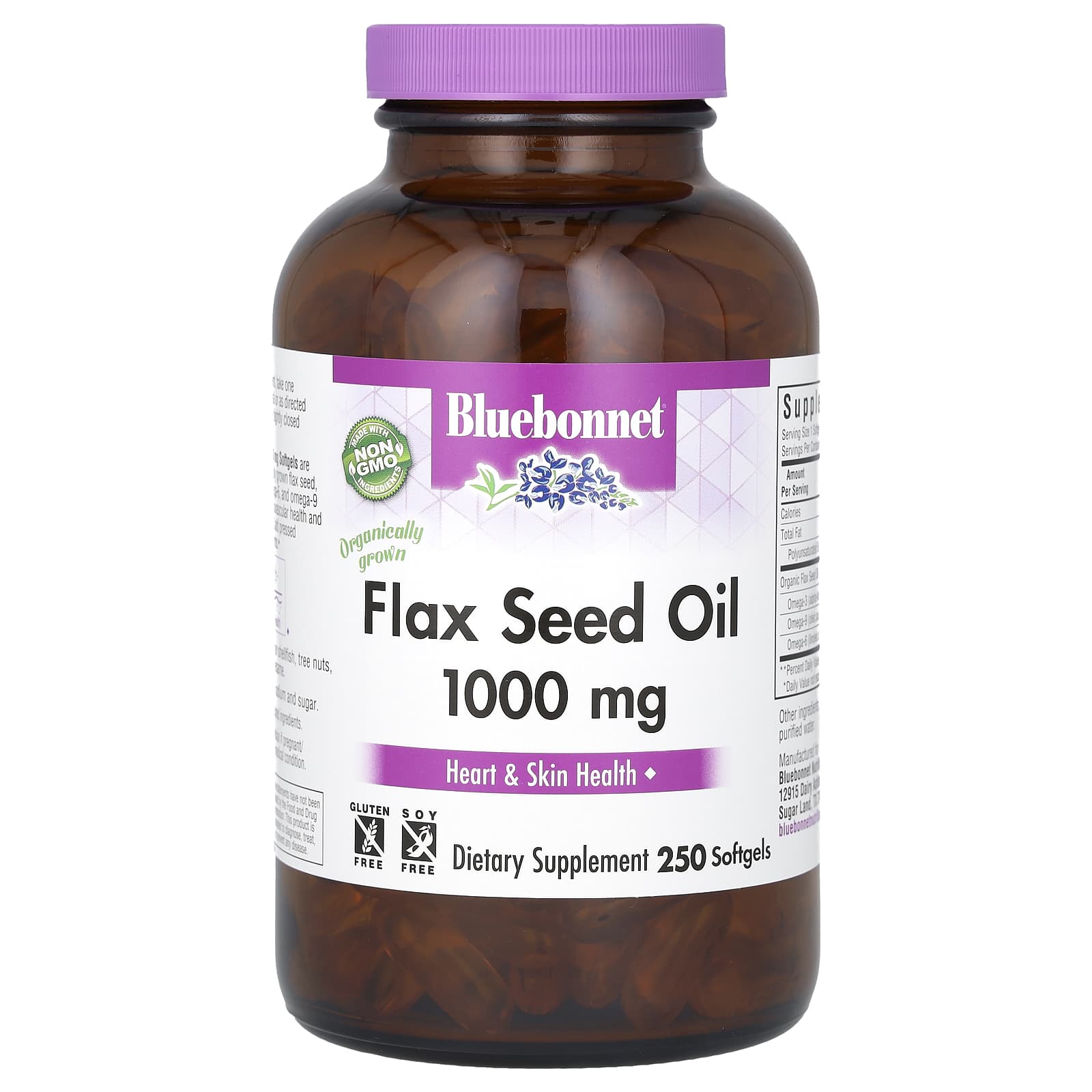 Bluebonnet Nutrition Органическое льняное масло 1000 мг 250 мягких таблеток 5290₽