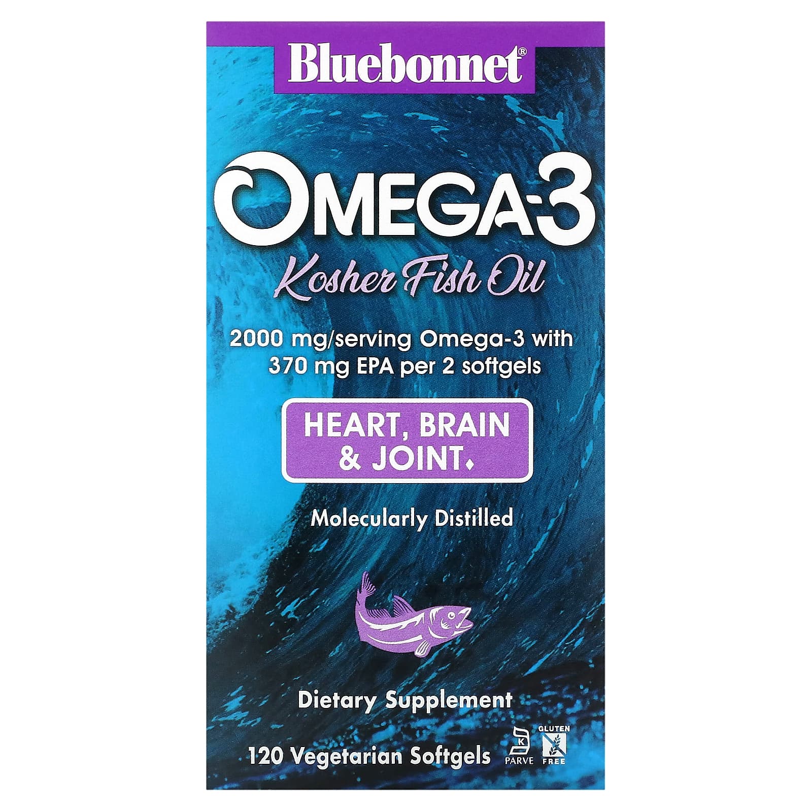 Bluebonnet Nutrition, кошерный рыбий жир с омега-3, 2000 мг, 120 вегетарианских капсул (1000 мг в одной капсуле)