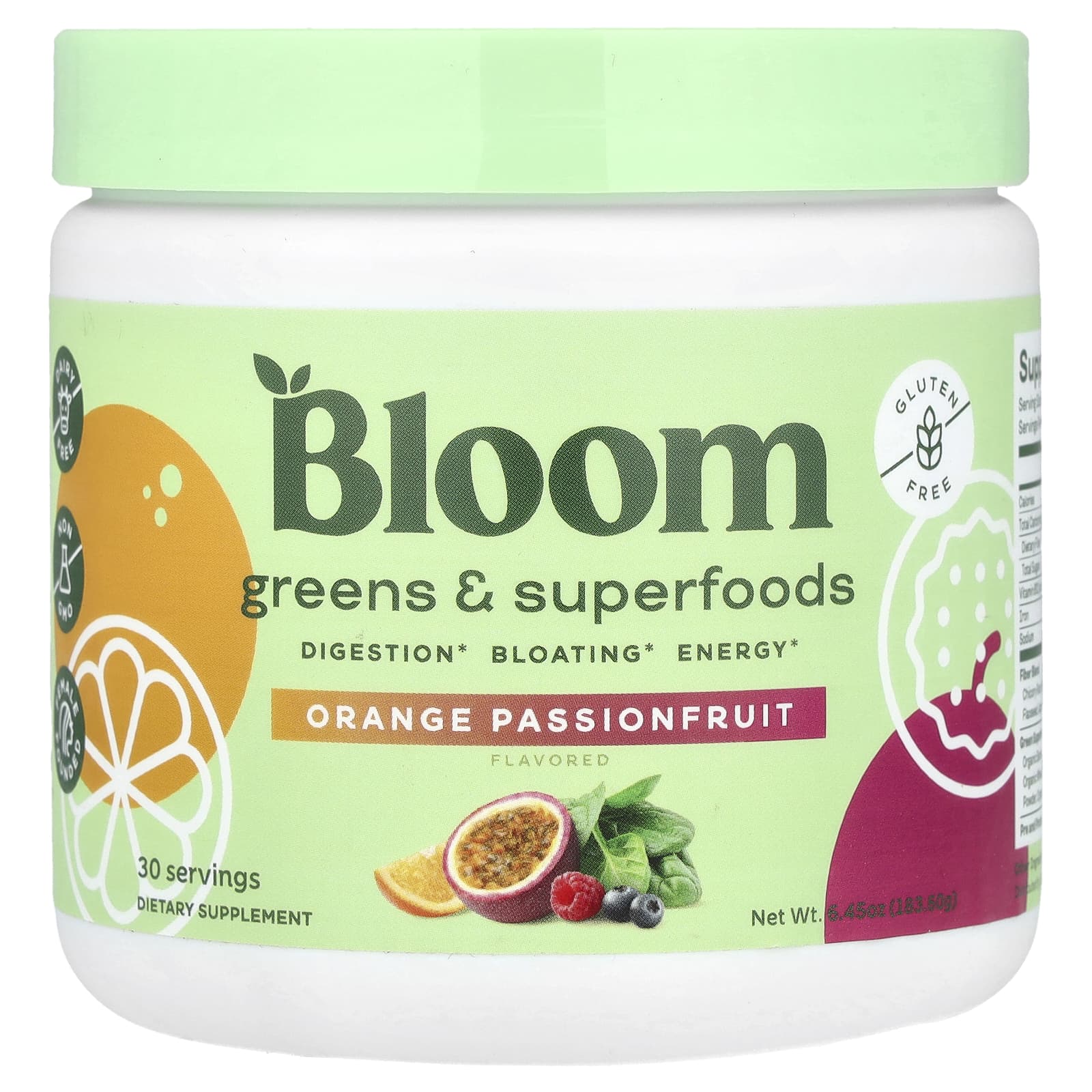 Bloom, Greens & Superfoods, маракуйя с апельсином, 183,60 г (6,45 унции)