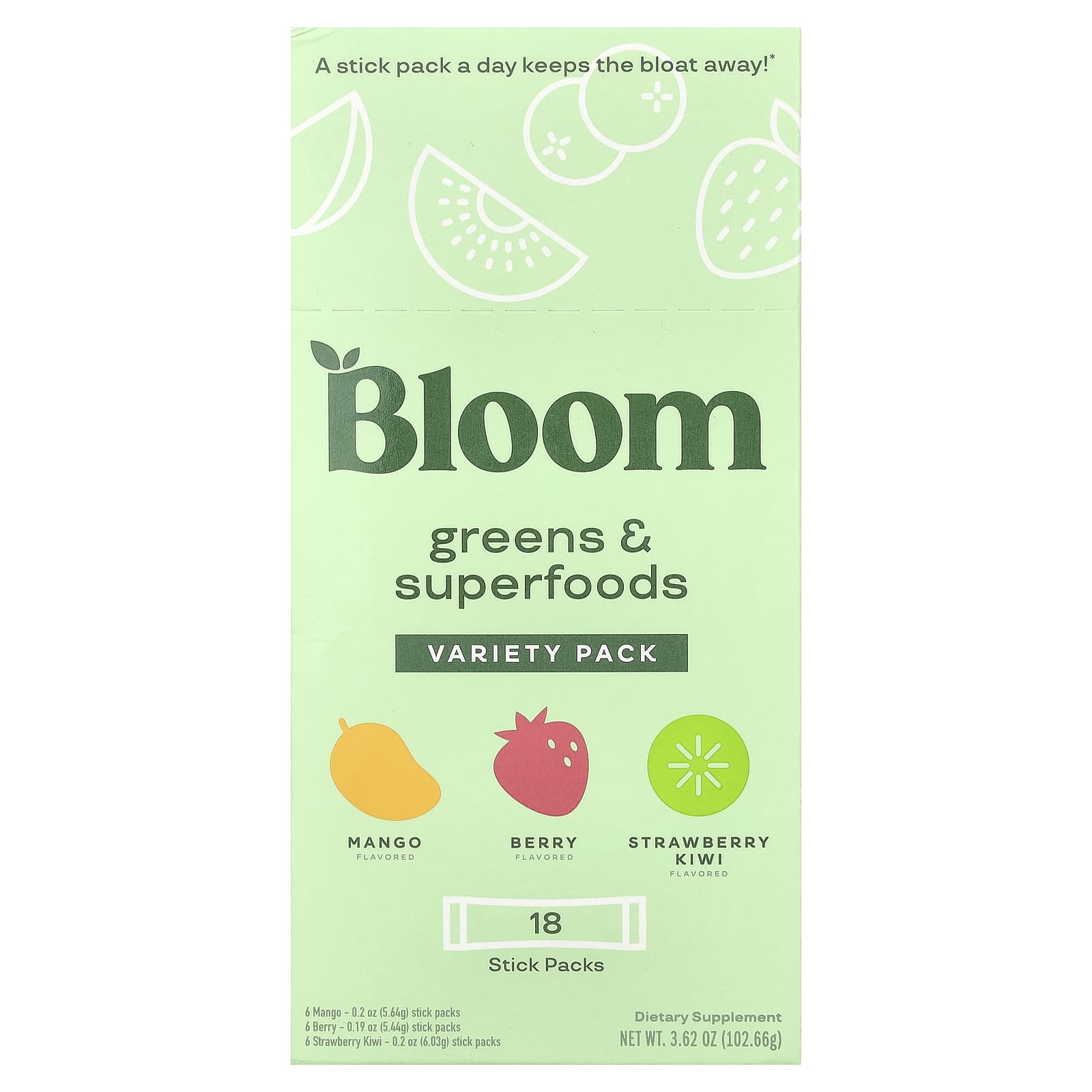 Bloom, Greens & Superfoods, Variety Pack, 18 стиков, 102,36 г (3,6 унции)