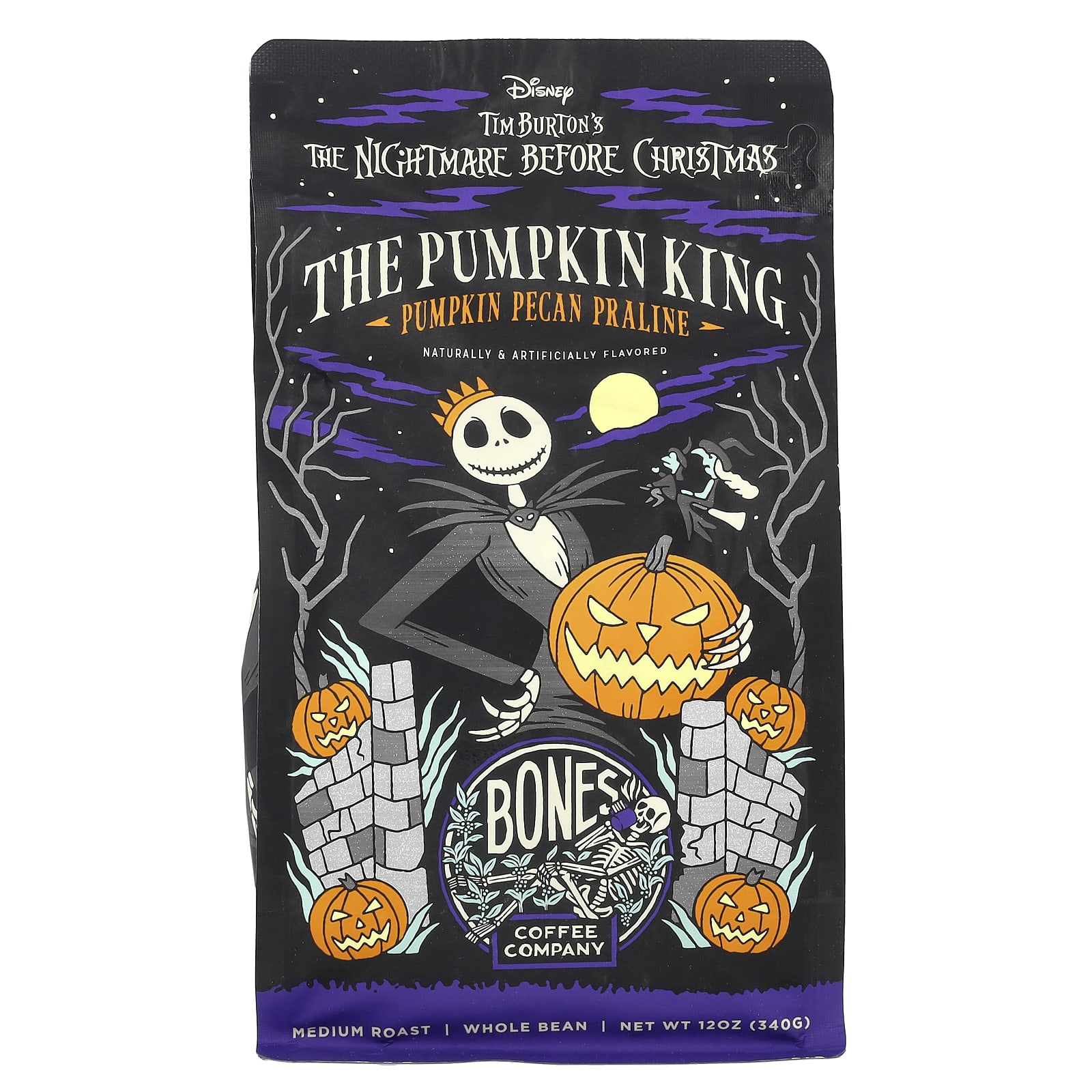 Bones Coffee Company, The Pumpkin King, пралине с тыквой и пеканом, цельная фасоль, средняя обжарка, 340 г (12 унций)