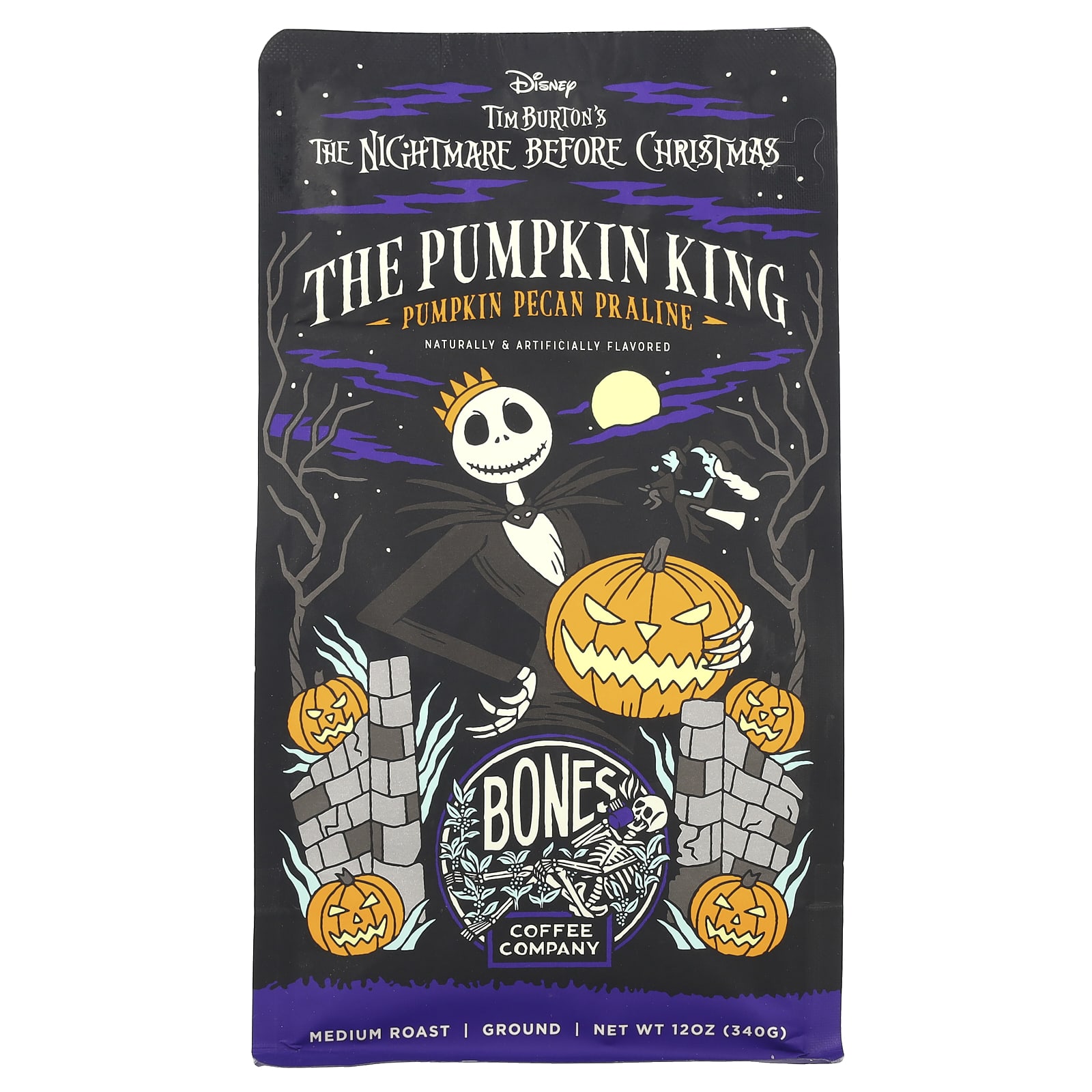 Bones Coffee Company, The Pumpkin King, пралине с тыквой и пеканом, средней обжарки, молотый, 340 г (12 унций)