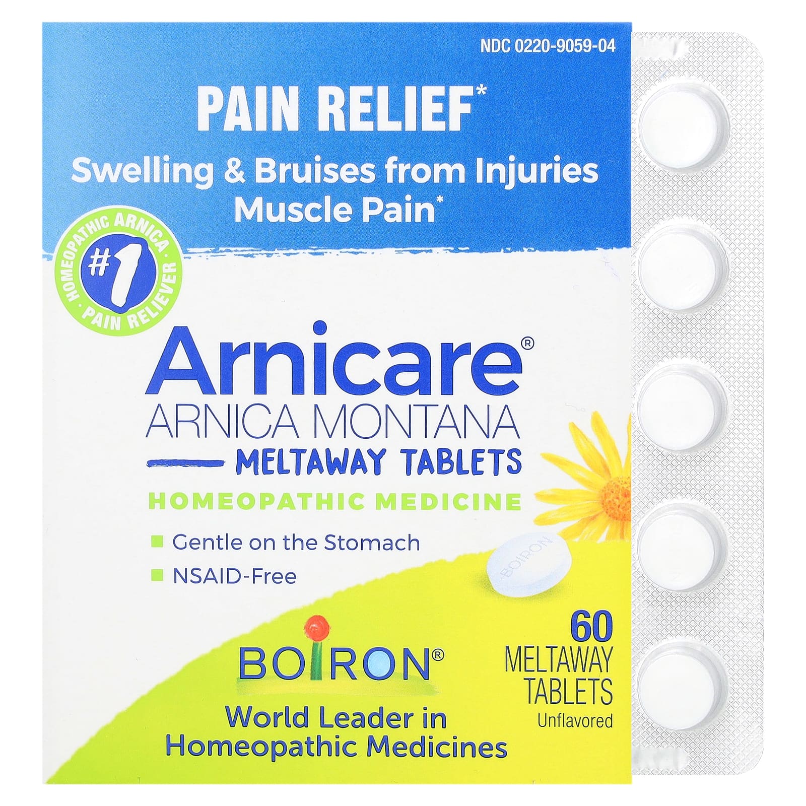 Boiron, Arnicare, таблетки для рассасывания арники (Arnica montana), без добавок, 60 таблеток для рассасывания