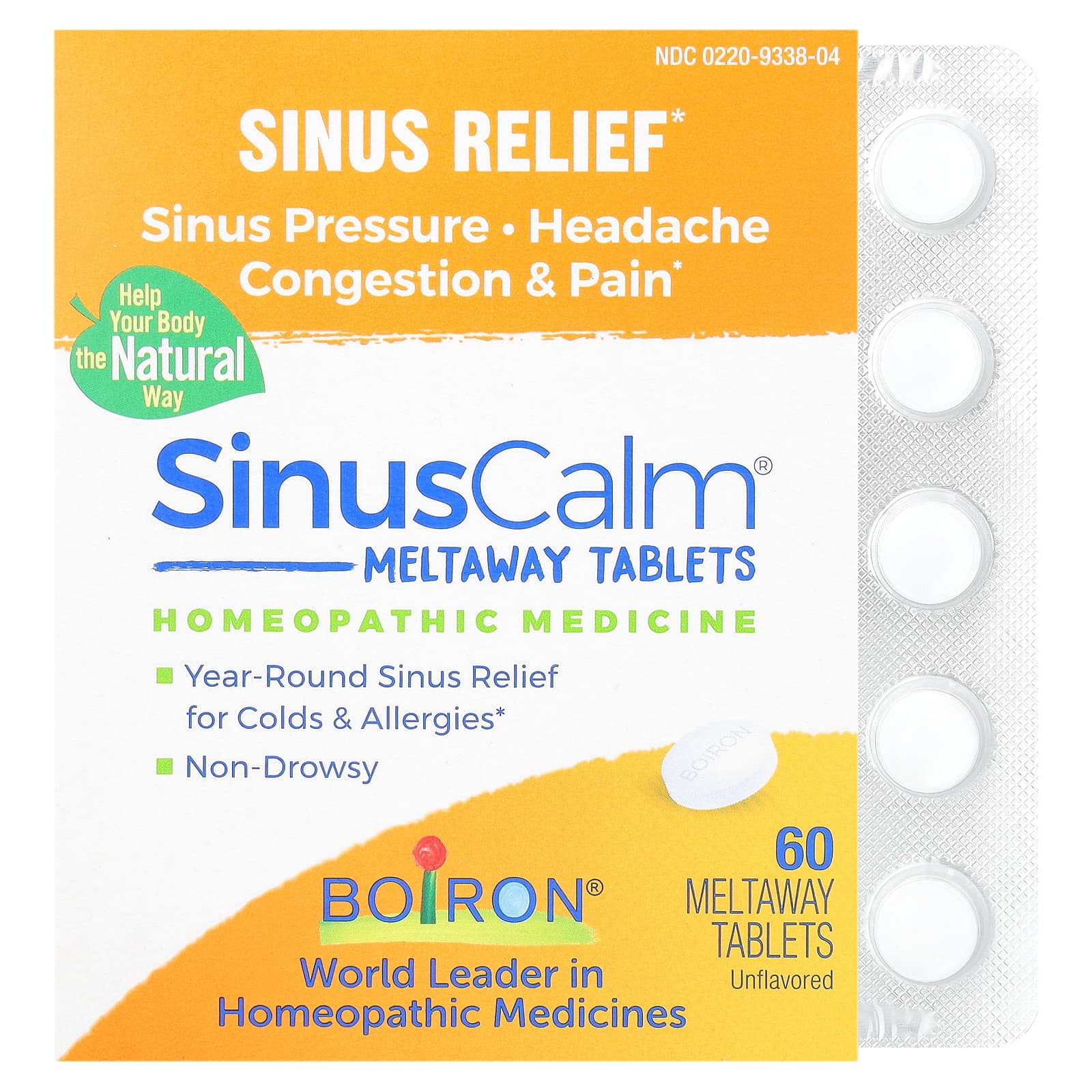 Boiron, Sinus Relief, средство для успокоения пазух носа, без добавок, 60 таблеток Meltaway