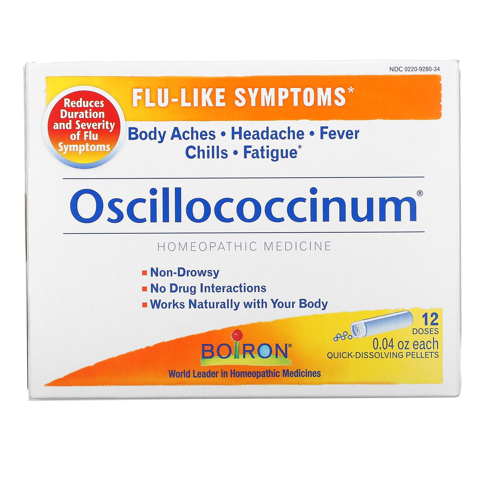 Boiron, Oscillococcinum, средство для облегчения симптомов гриппа, 12 быстрорастворимых гранул по 1,13 г (0,04 унции)