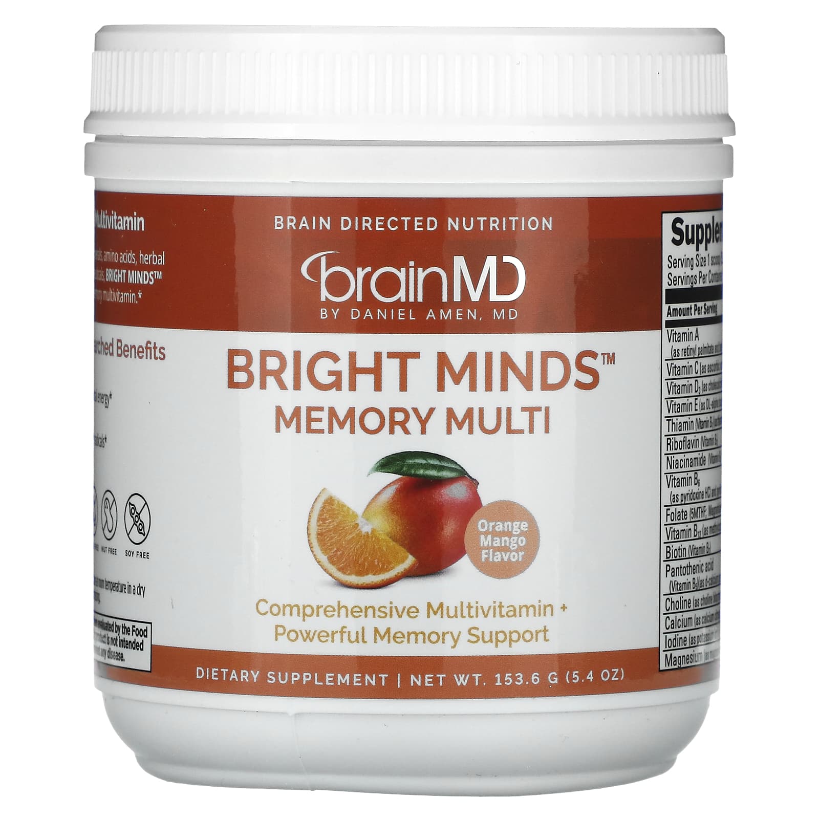 BrainMD Bright Minds мультивитамины для памяти апельсин и манго 1536 г 54 унции 19490₽