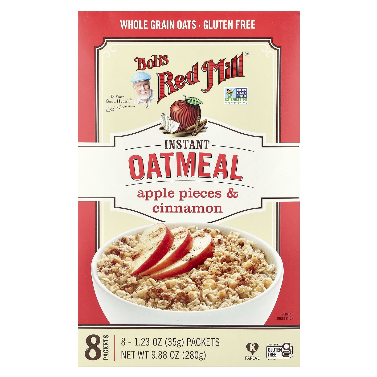 Bob's Red Mill, Овсяные пакетики быстрого приготовления, кусочки яблока и корица, 8 пакетиков по 35 г (1,23 унции)
