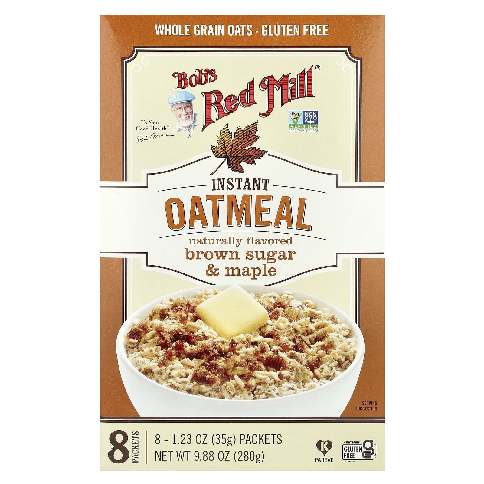 Bob's Red Mill, Овсяные пакетики быстрого приготовления, коричневый сахар и клен, 8 пакетиков по 35 г (1,23 унции)