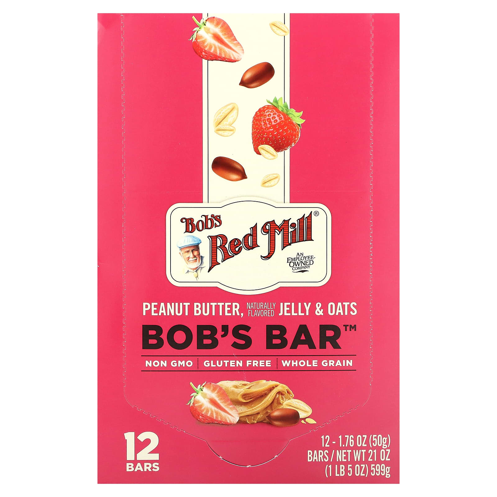 Bob's Red Mill, Bob's Better Bar, Peanut Butter Jelly & Oats, 12 Bars, 1.76 oz (50 g) Each