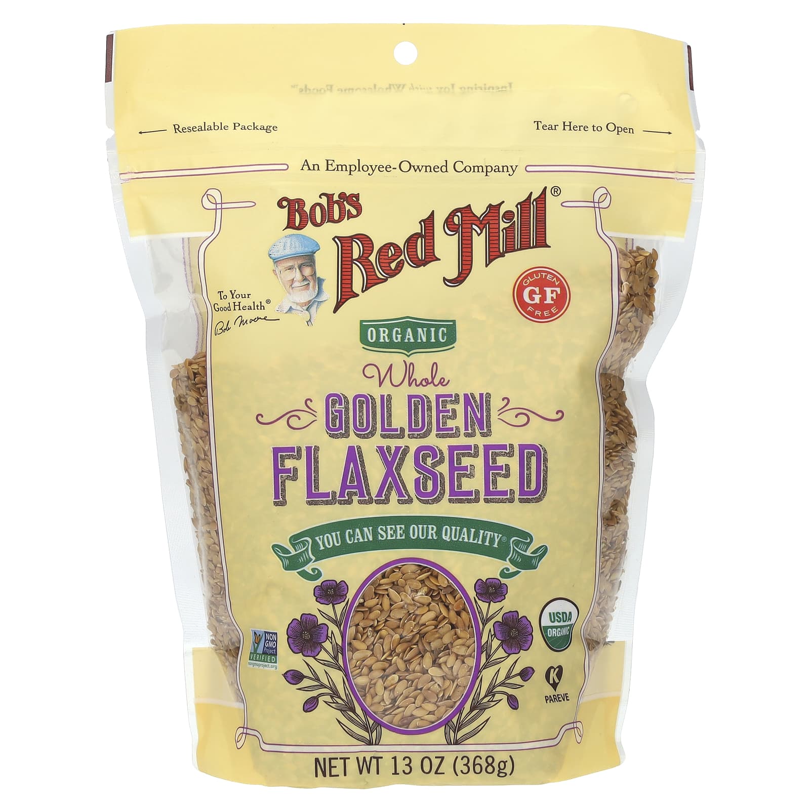 Bob's Red Mill, Органическое цельное золотое льняное семя, 13 унций (368 г)