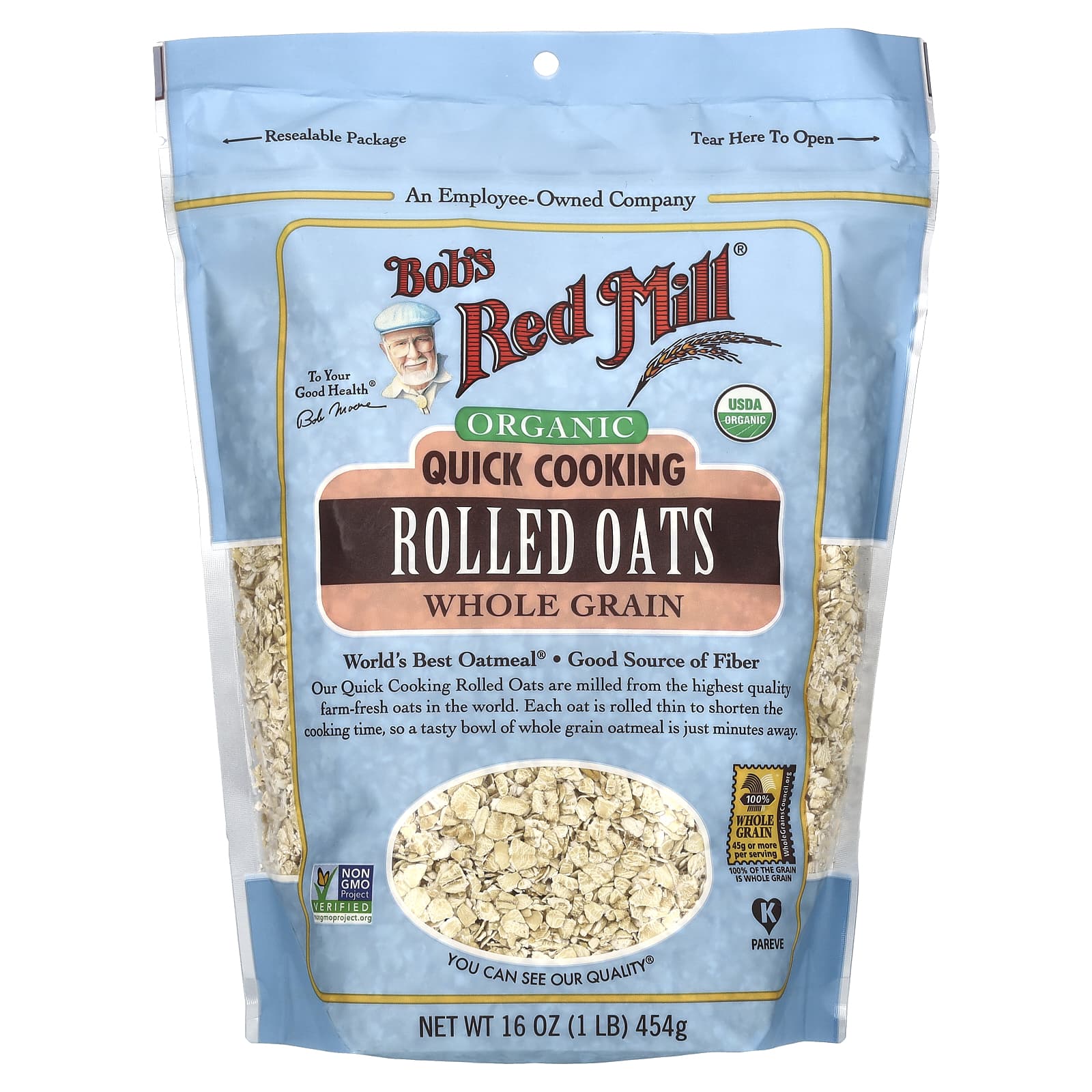 Bob's Red Mill, Органические овсяные хлопья быстрого приготовления, цельнозерновые, 454 г (16 унций)