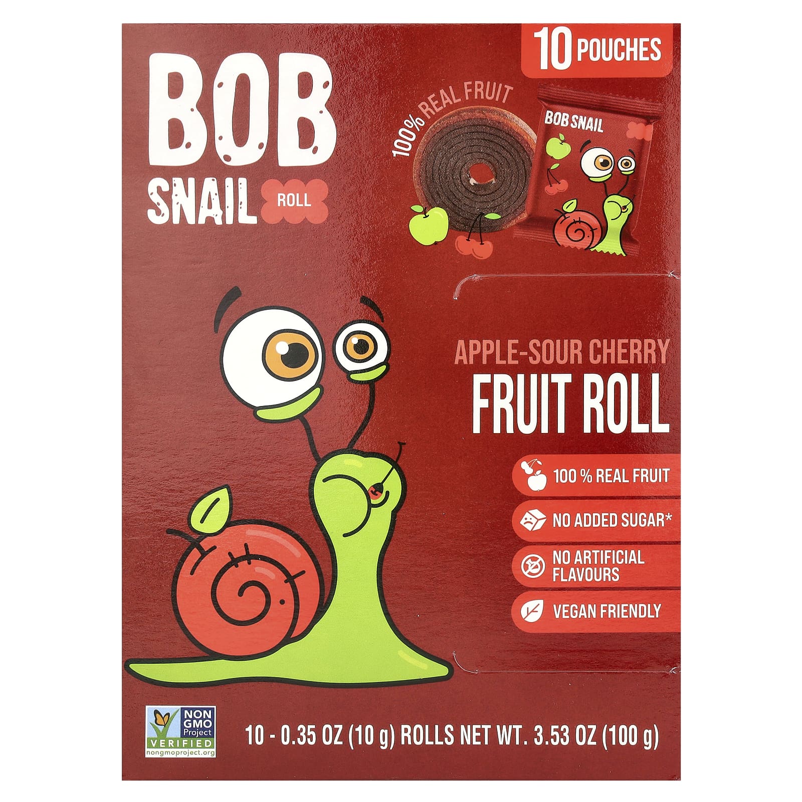 Bob Snail Fruit Rolls яблоко-вишня 10 пакетиков по 10 г 035 унции 1490₽
