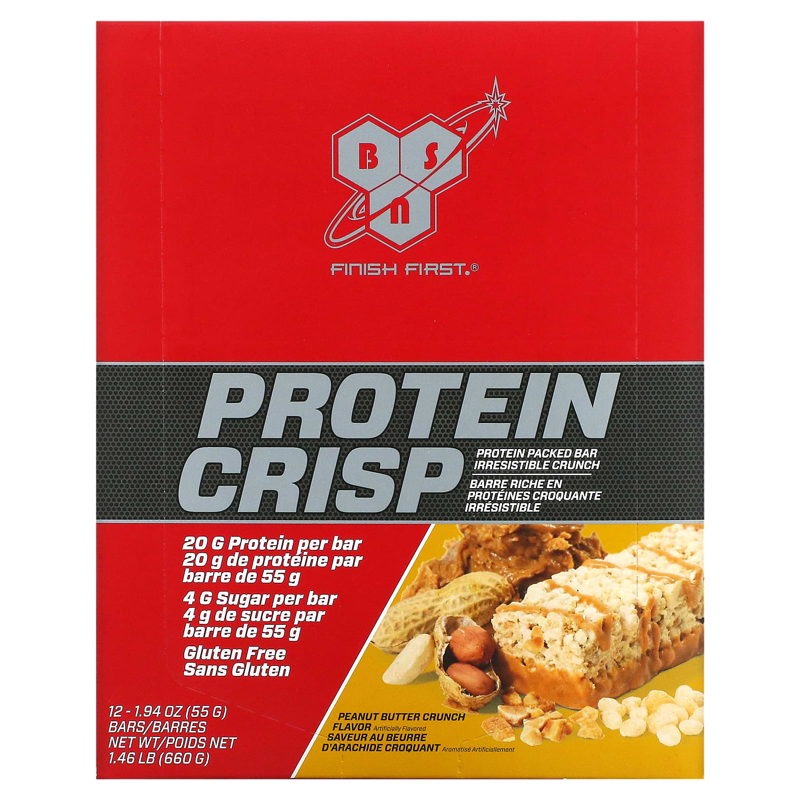 BSN Protein Crisp кранч с арахисовой пастой 12 батончиков 56 г 197 унции каждый 5590₽