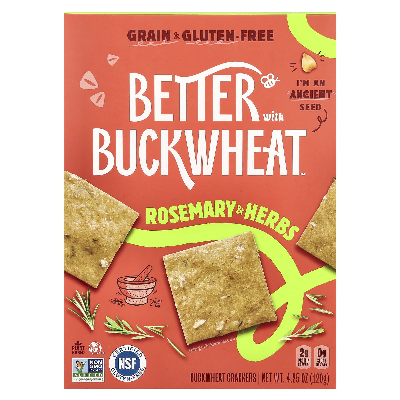 Better with Buckwheat, Гречневые крекеры, розмарин и травы, 120 г (4,25 унции)