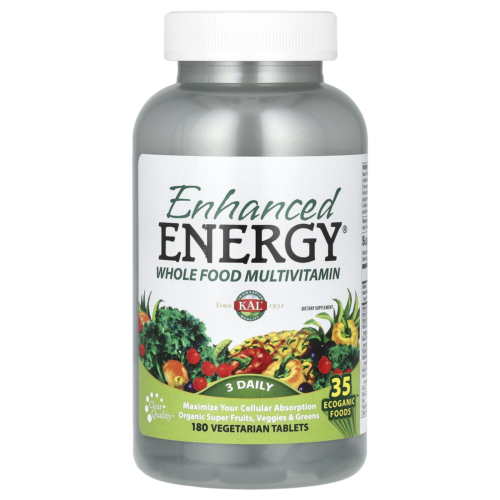 KAL, Enhanced Energy, Whole Food Multivitamin, 180 Vegetarian Tablets