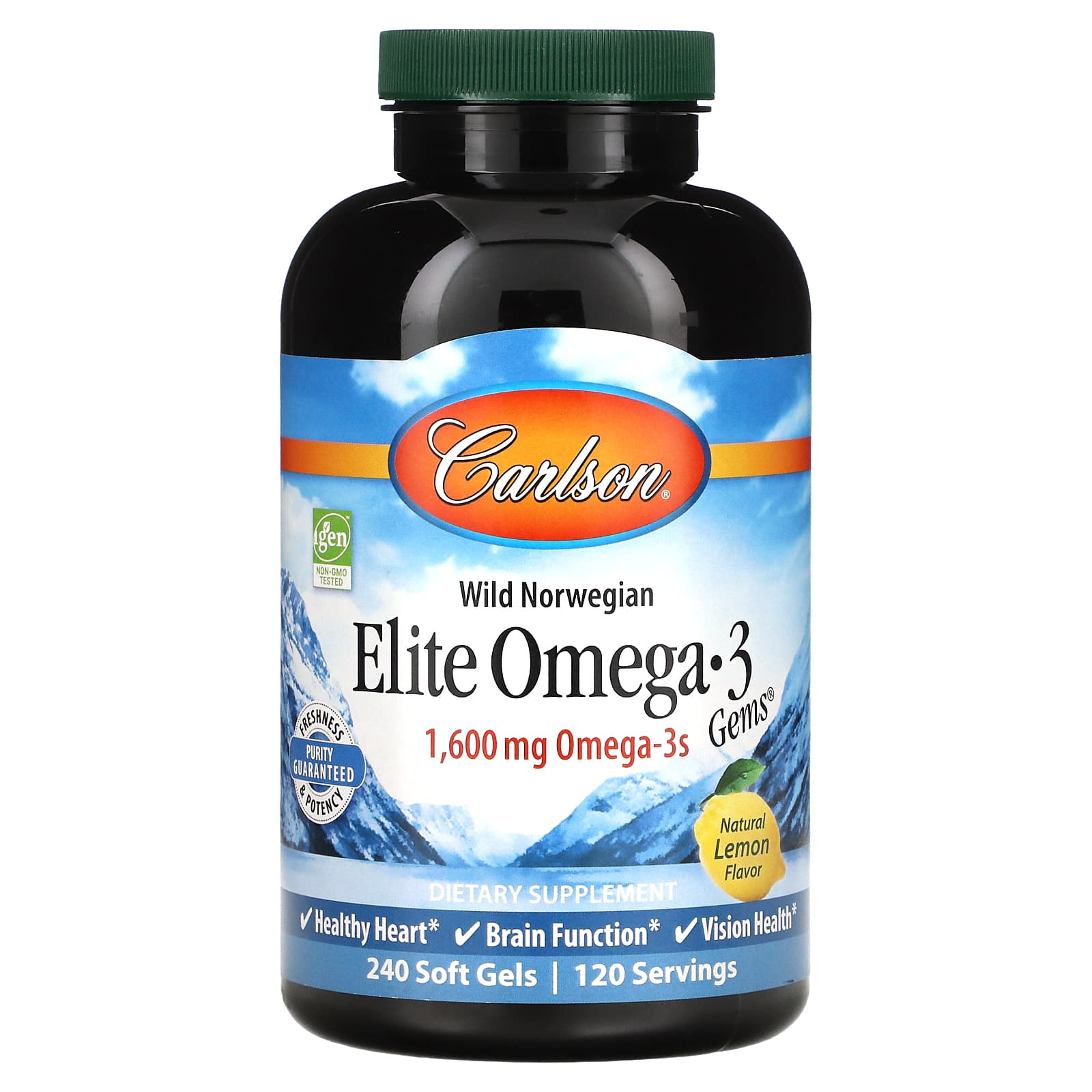 Carlson, Elite Omega-3 Gems, отборные омега-3 кислоты, натуральный лимонный вкус, 1600 мг, 240 капсул (800 мг в 1 капсуле)