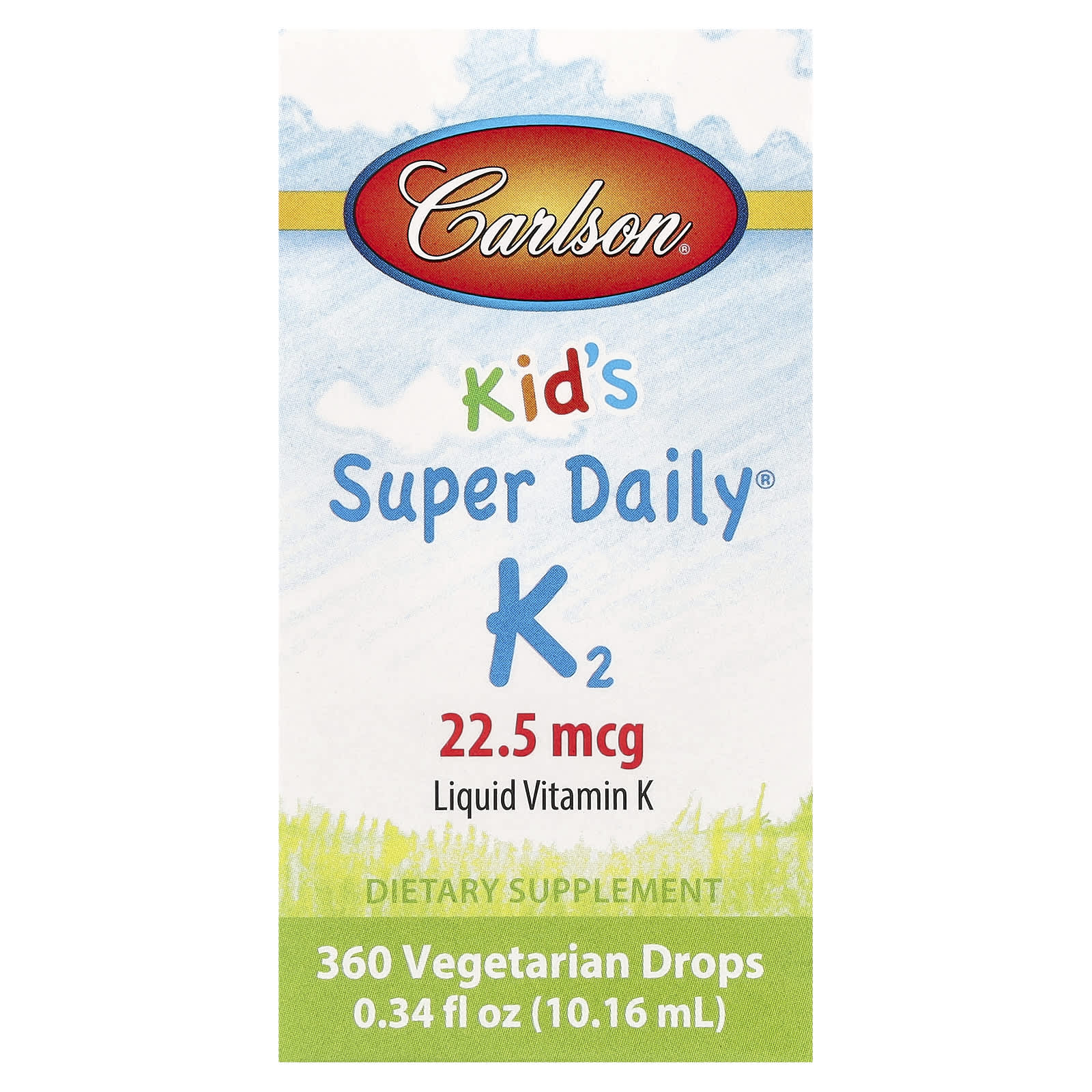Carlson, Super Daily K2 для детей, 22,5 мкг, 10,16 мл (0,34 жидк. унций)