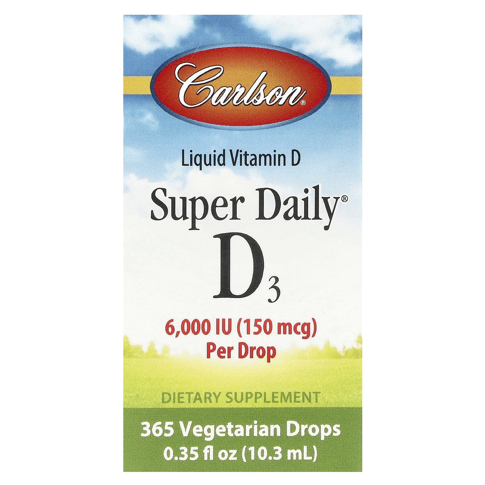 Carlson, Super Daily D3, 150 мкг (6000 МЕ), 10,3 мл (0,35 жидкой унции)