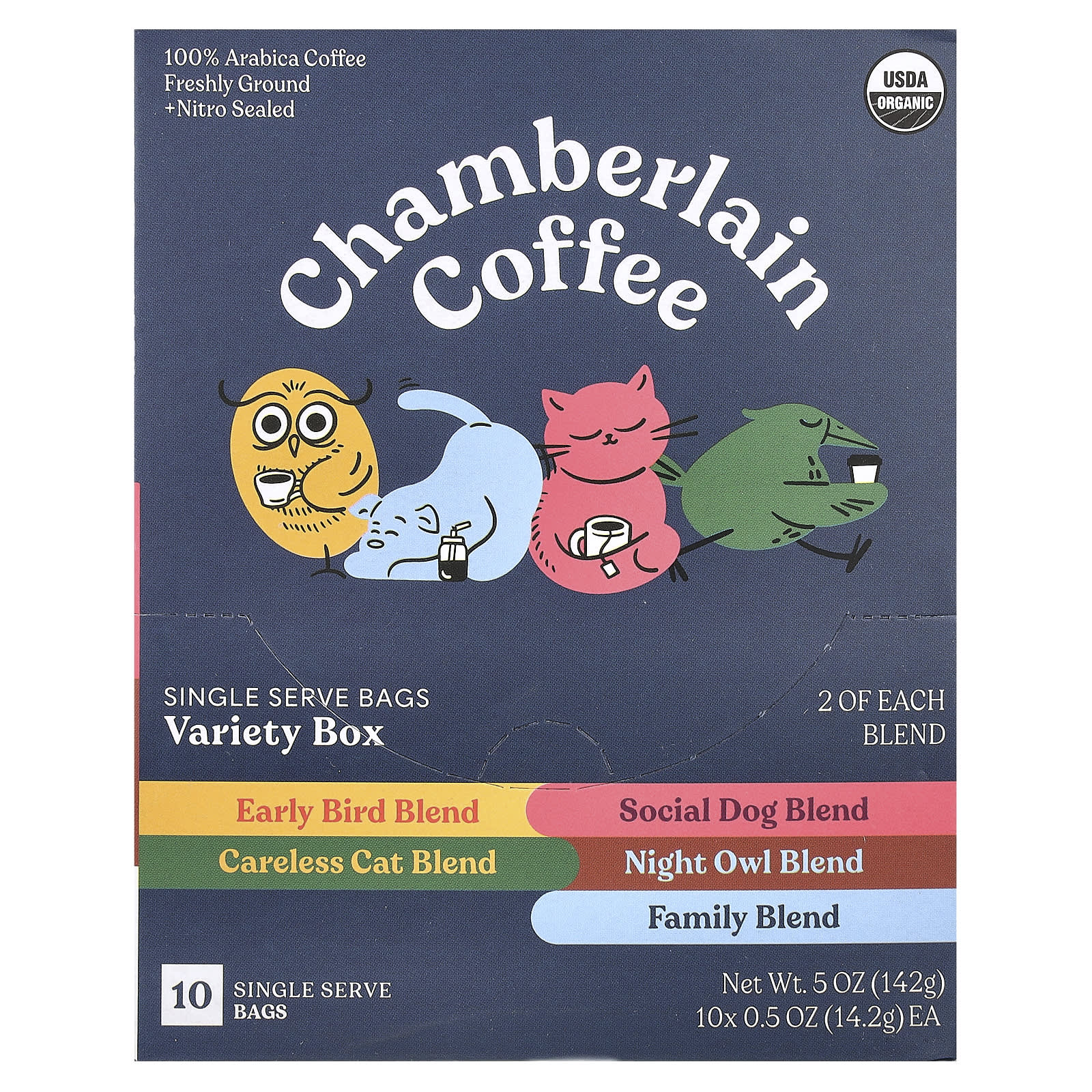 Chamberlain Coffee, Variety Box, 10 порционных пакетиков, 142 г (5 унций)