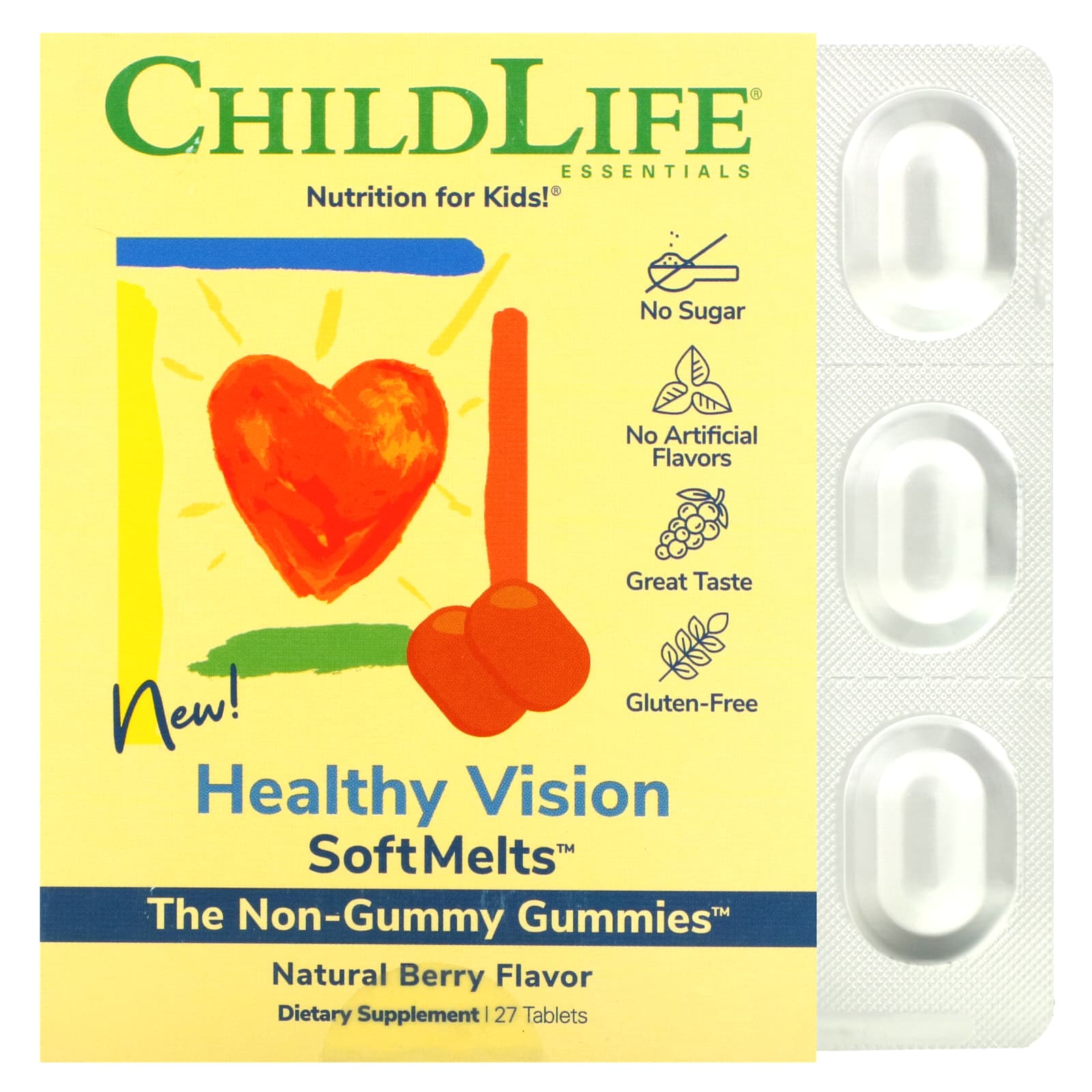 ChildLife Essentials, Healthy Vision SoftMelts, натуральный ягодный вкус, 27 таблеток