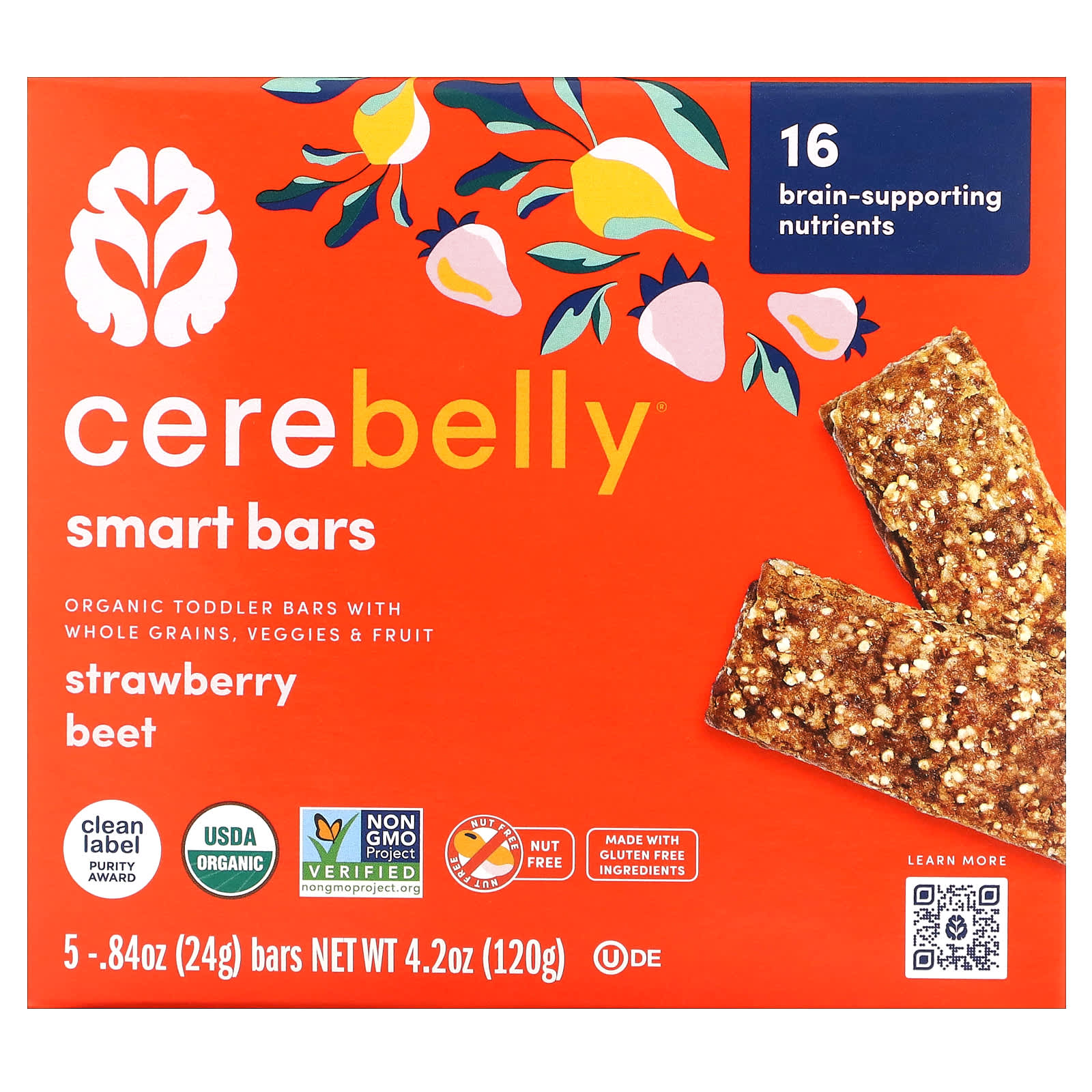 Cerebelly Smart Bars Organic Toddler Bars Strawberry Beet 5 Bars 084 oz 24 g Each 1790₽