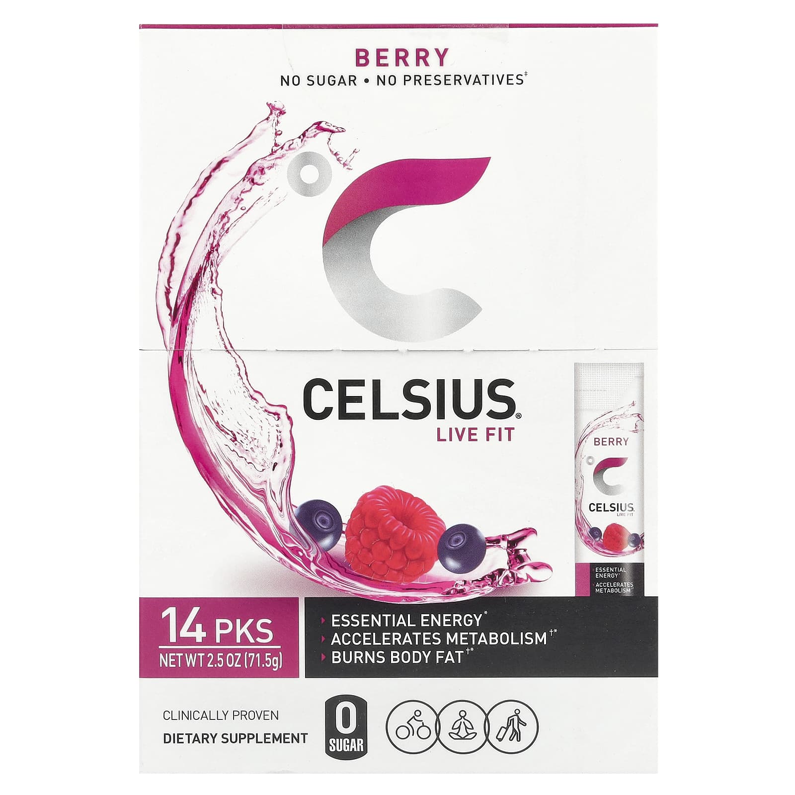 Celsius Live Fit ягоды 14 пакетиков по 511 г 018 унции 3090₽
