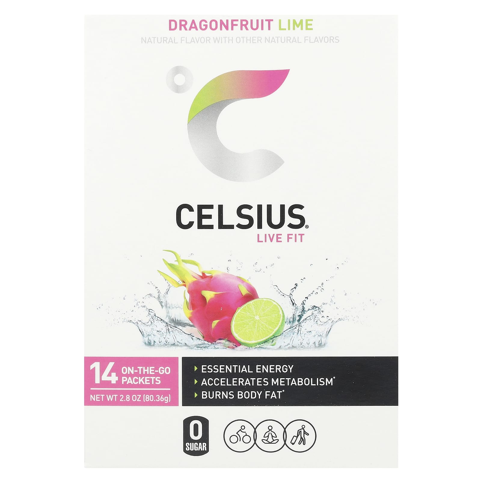 Celsius Live Fit драконий фрукт и лайм 14 пакетиков по 574 г 02 унции 3090₽